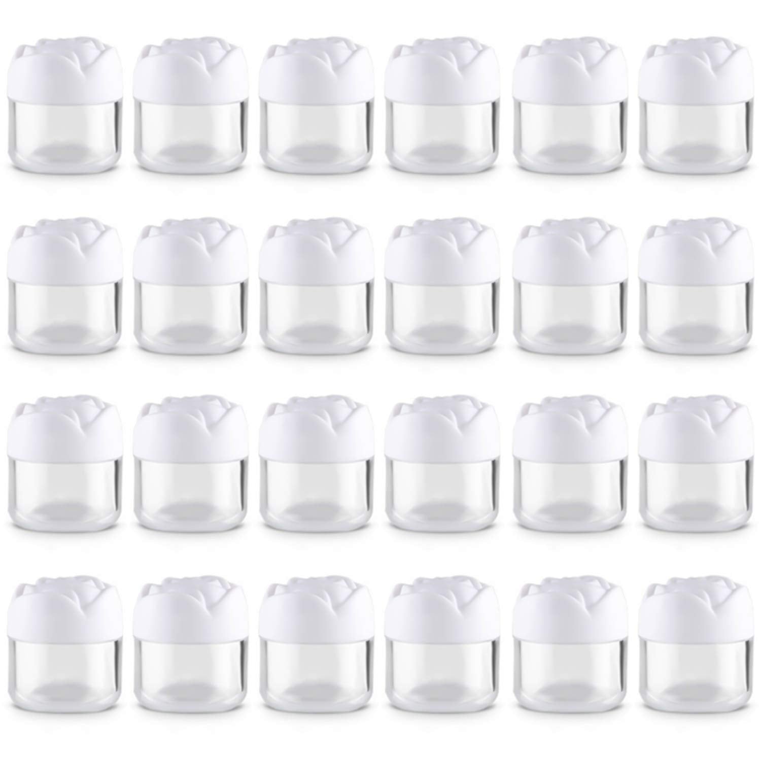 Ronrons 24 Pieces Rose Flower Shaped Empty Pot Jars Round Clear Leak Proof Plastic Cosmetic Container Jar With Lids For Travel S