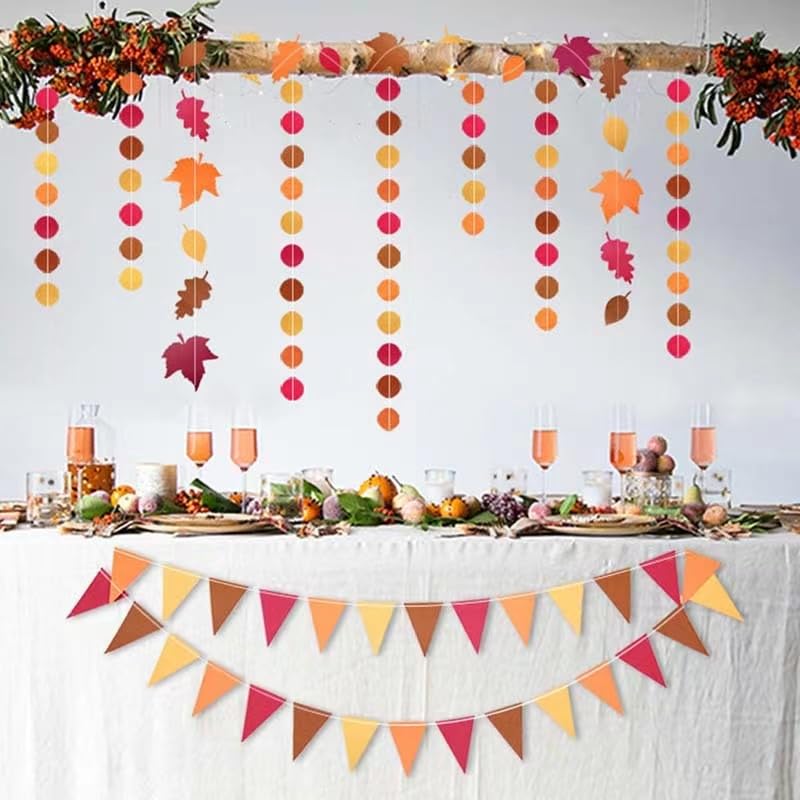 Happy Felt Fall Garland Banner,No Diy, Thanksgiving Orange Hanging Streamer Thankful Pennant Banner Triangle Flag For Harvest Au