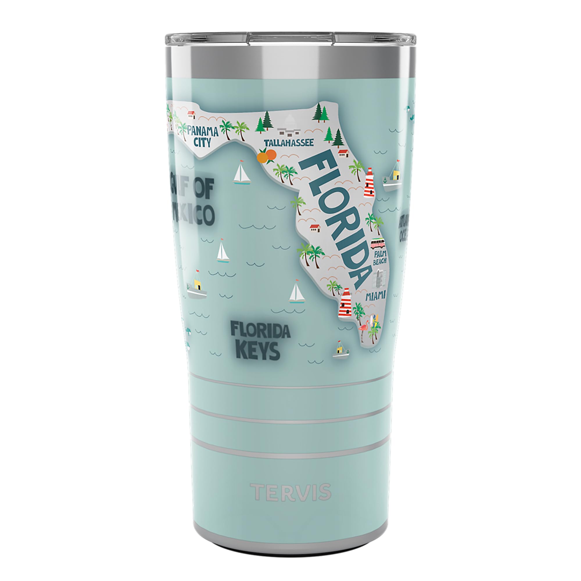 Tervis Traveler Vintage Florida Fun Map Triple Walled Insulated Tumbler Travel Cup Keeps Drinks Cold & Hot, 20oz, Stainless Stee