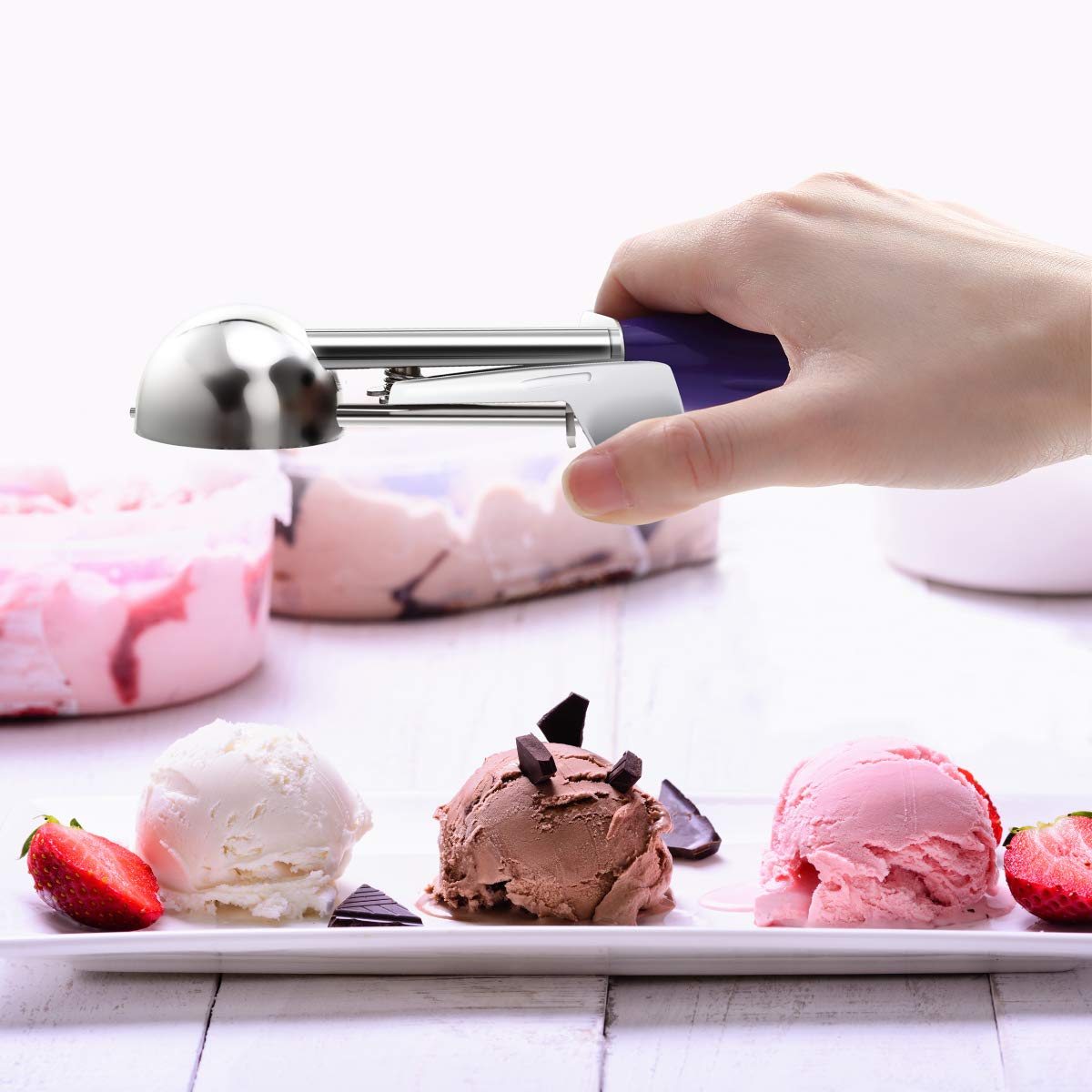 Top Kitchen Ice Cream Scoop Disher- #40 (3/4 Oz), Portion Control, 18/8 Stainless Steel, Plastic Handle
