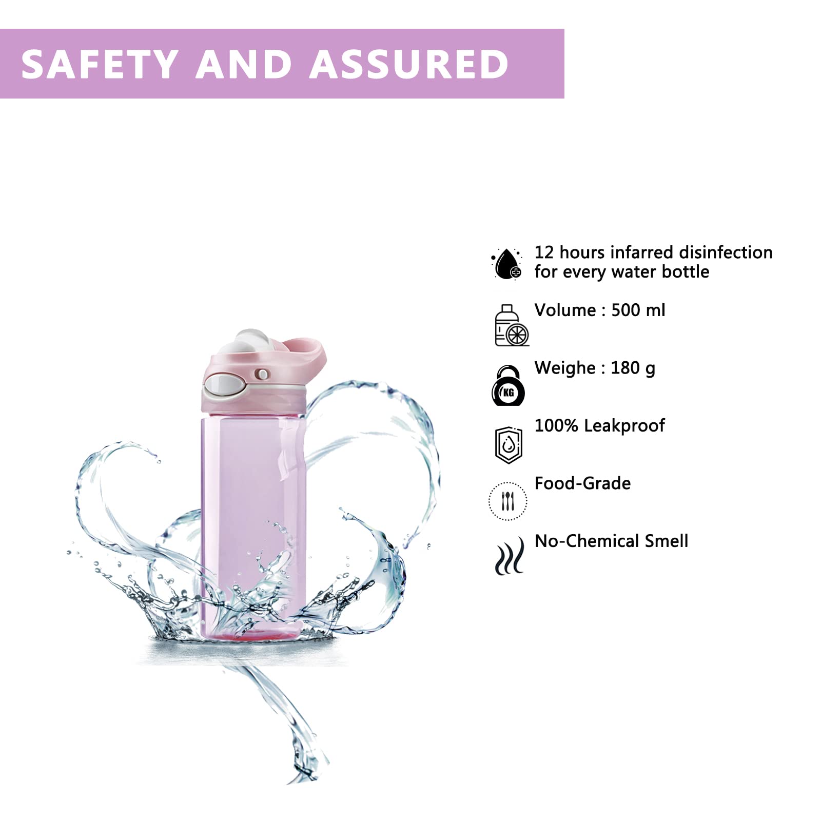 DEARART 16oz Pink Water Bottle and Sky Blue Water Bottle  Small Water Bottles BPA FREE Without Straw Easy Clean  Wide Mouth Leakproof Has Handle Easy Carried Suit School Office Home Gym Yoga Travel etc.