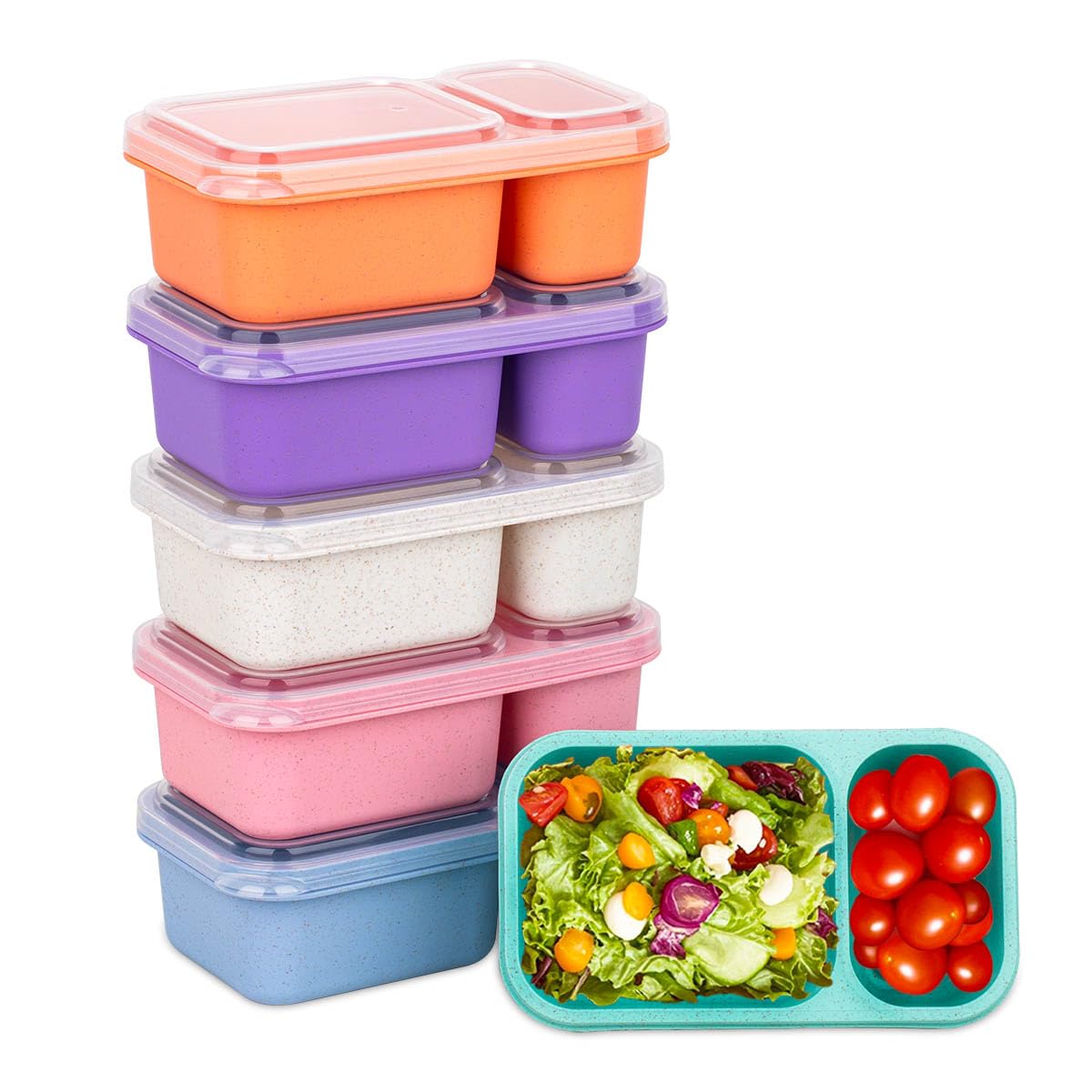 DOSEWART 2-Compartment Reusable Snack Containers with Lids, Wheat Straw Reusable Snack Packs for Meal Prep Food Storage on-the-g