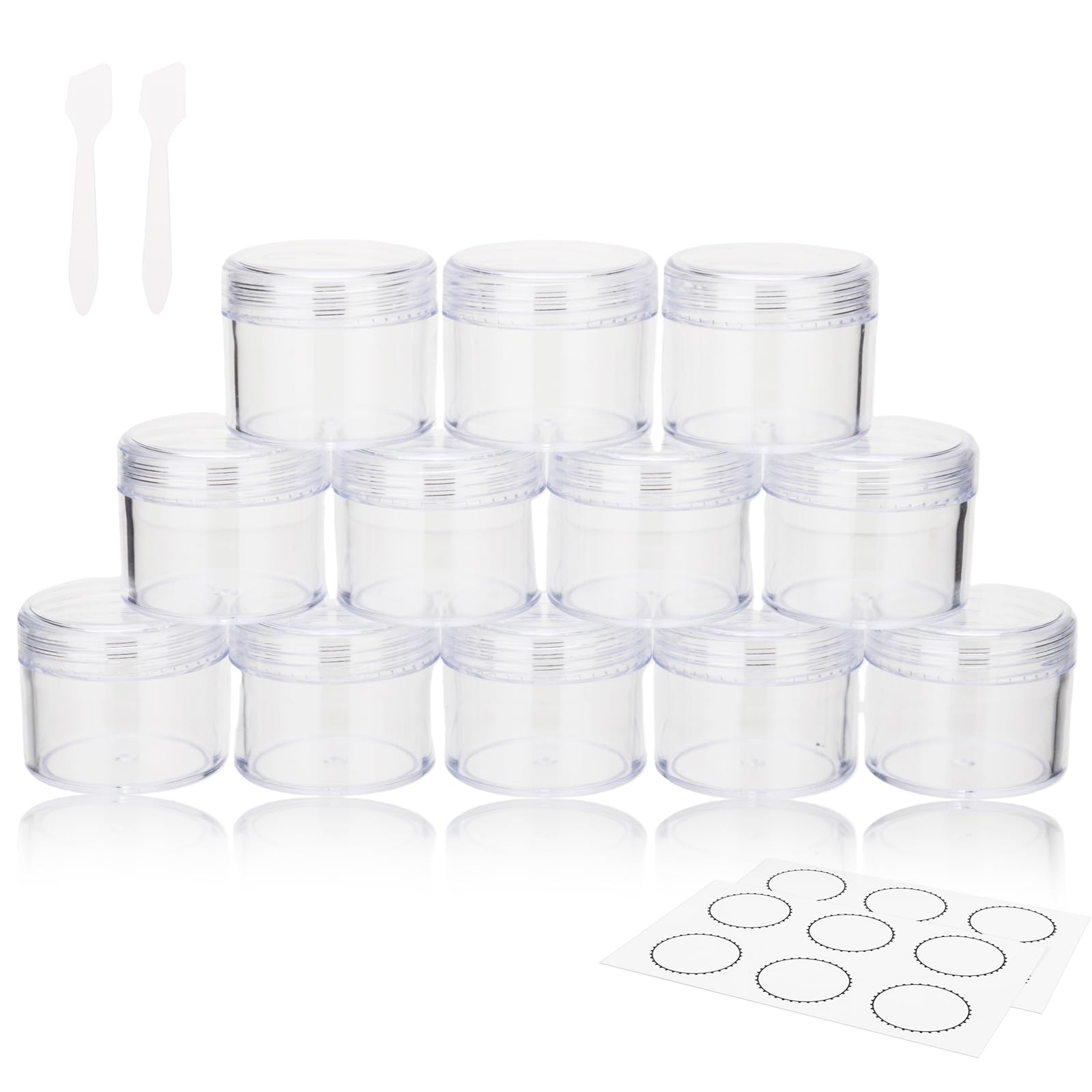 20 Grams Small Plastic Jars With Lids, 12 Pack Travel Cosmetic Containers, Empty Sample Jars With Lids, Slime Containers With Li