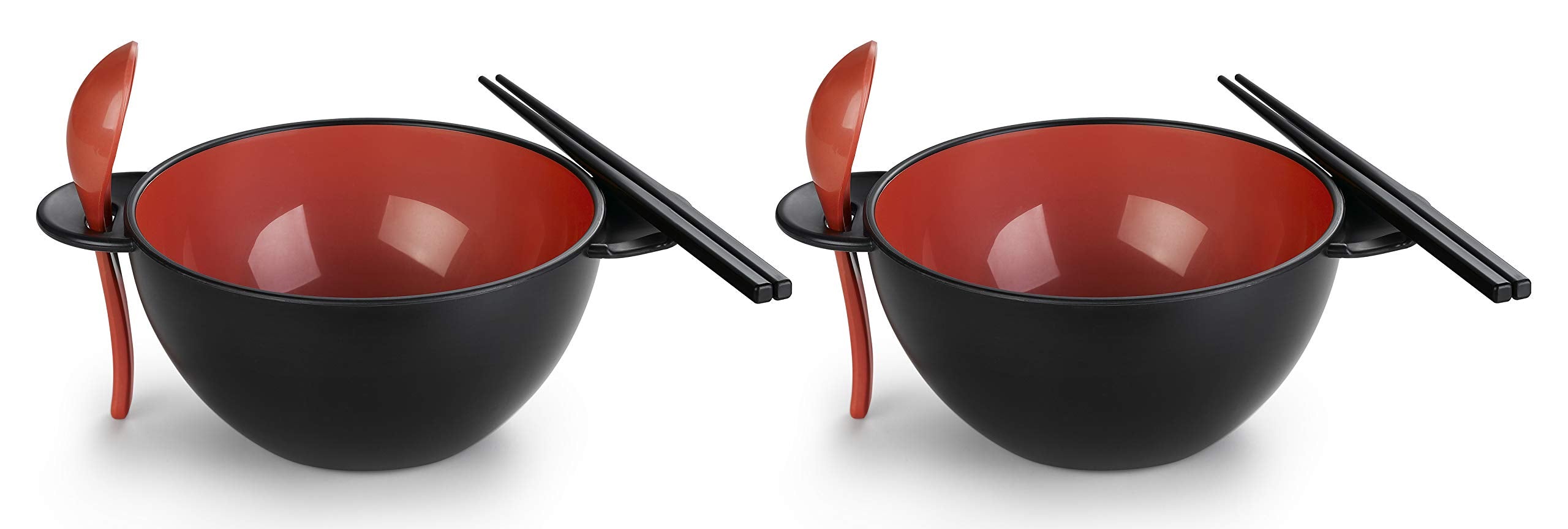 Ozeri Earth Ramen Bowl 6-Piece Set, Made From Plant-Derived And Other Natural Materials 993 Ml, Black With Red