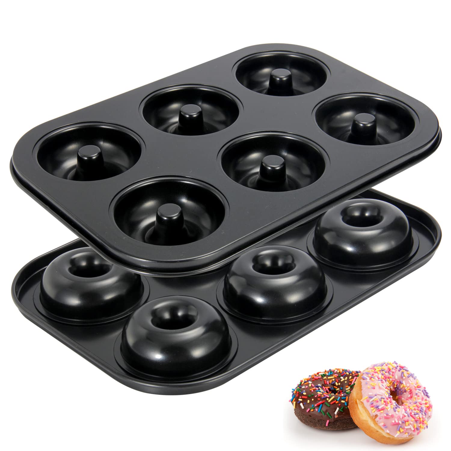 Wertioo Donut Pans 2 Pack, Non-Stick 6-Cavity Mini Baking Pans, High-Grade Carbon Steel Donut Mold - Bagels Doughnuts Biscuit Ca