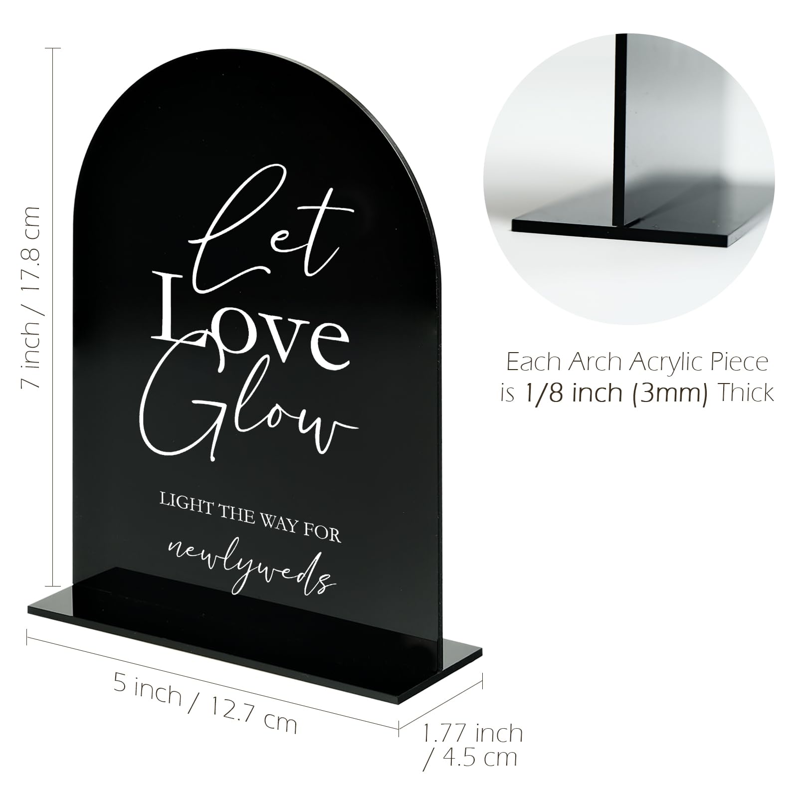 Acrylic Let Love Glow Sign with Stand- 5x7 Black Arched Wedding Signs and Base,1/8 Thick | Modern Calligraphy White Lettering Ar