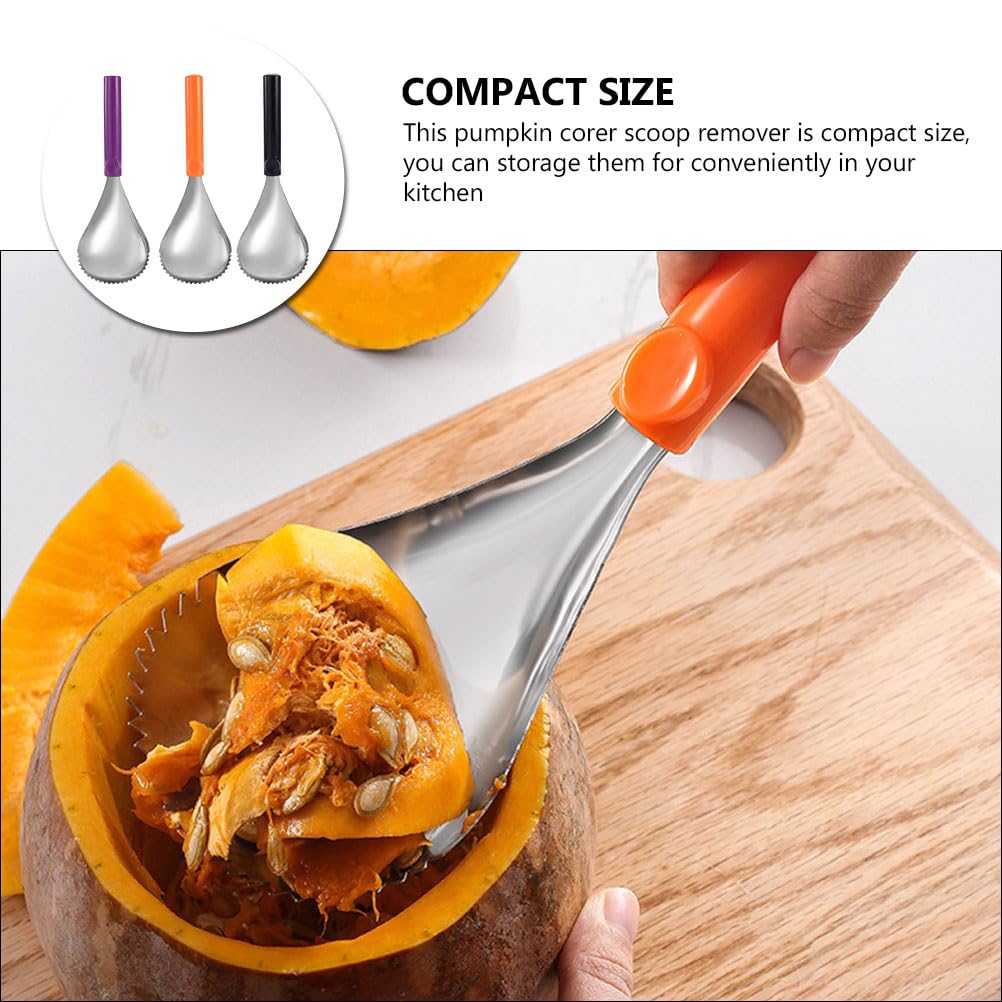 Luozzy 3Pcs Manual Pumpkin Corer Scoop Pumpkin Pulp Separator Stainless Steel Pumpkin Scooper (Orange, Purple, Black)