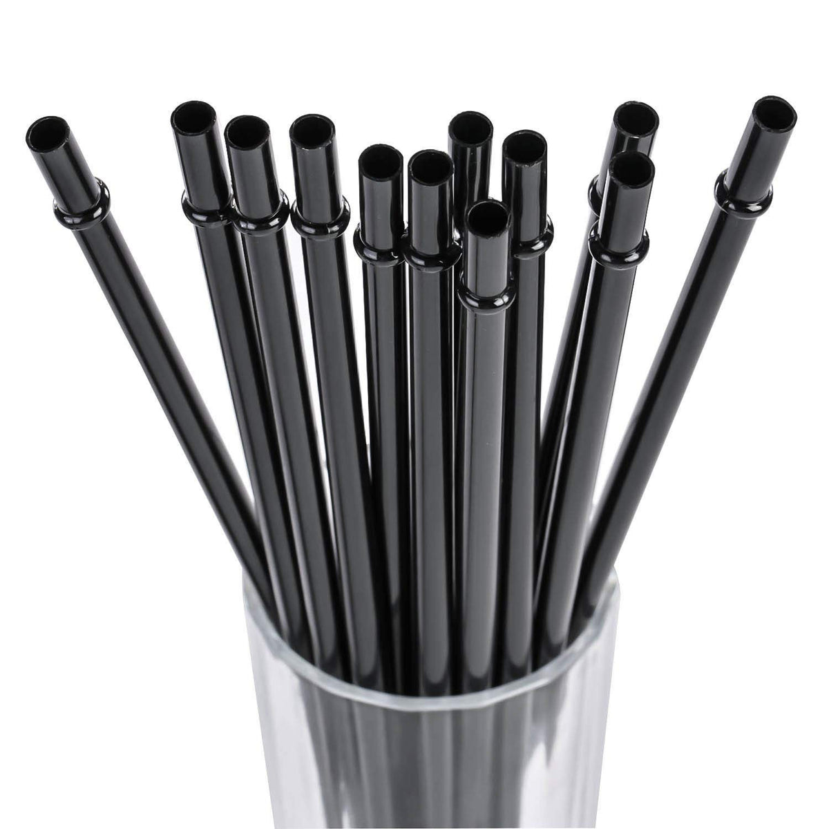 Dakoufish 13 Inch Long Black Reusable Plastic Replacement Drinking Straws For 40 Oz & 50 Oz Mason Jar,Tumblers, Set Of 12 With C