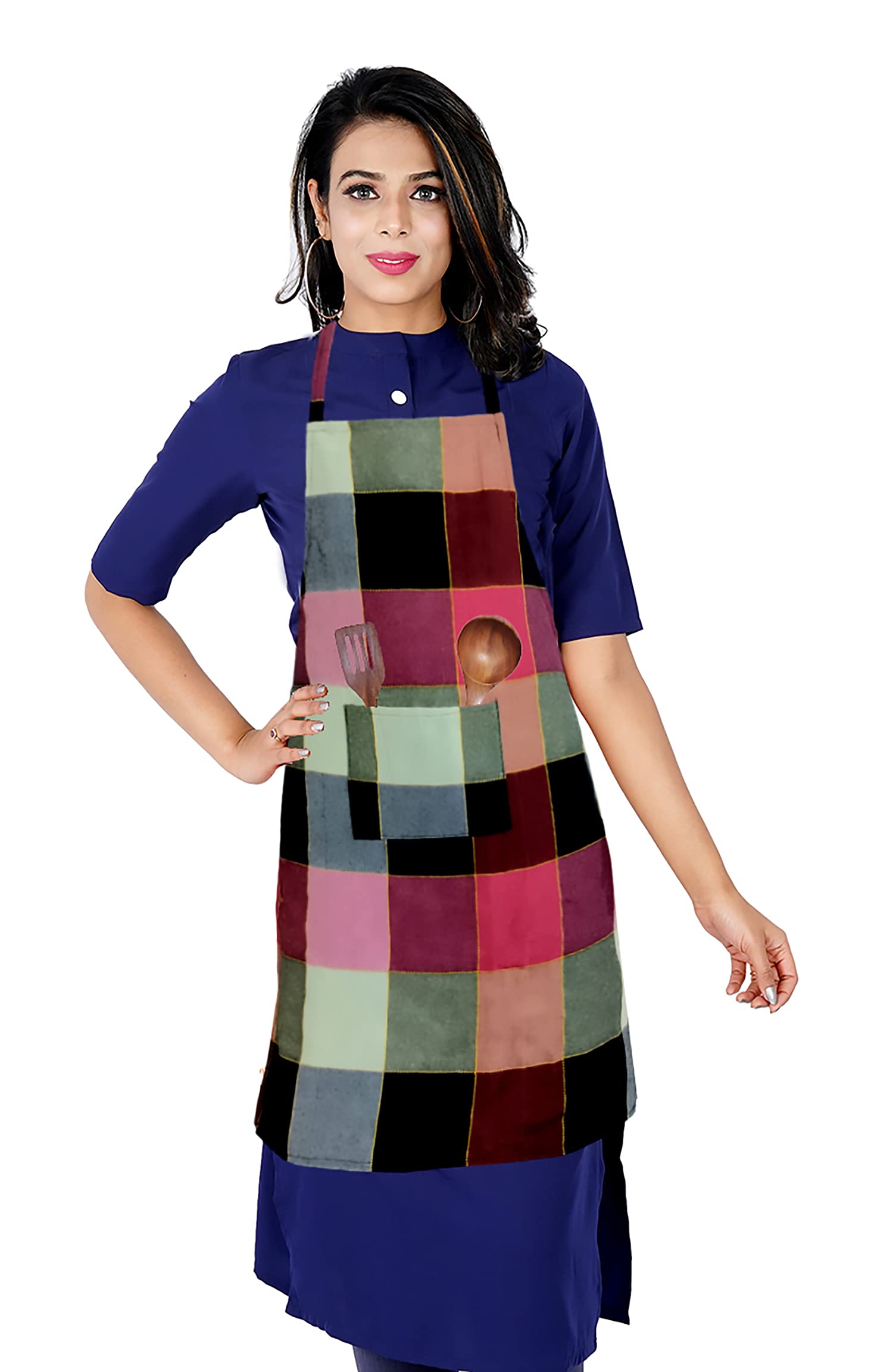 Kanushi Industries Apron For Kitchen Waterproof With Front Pocket(Apron1Pcchecknew02)