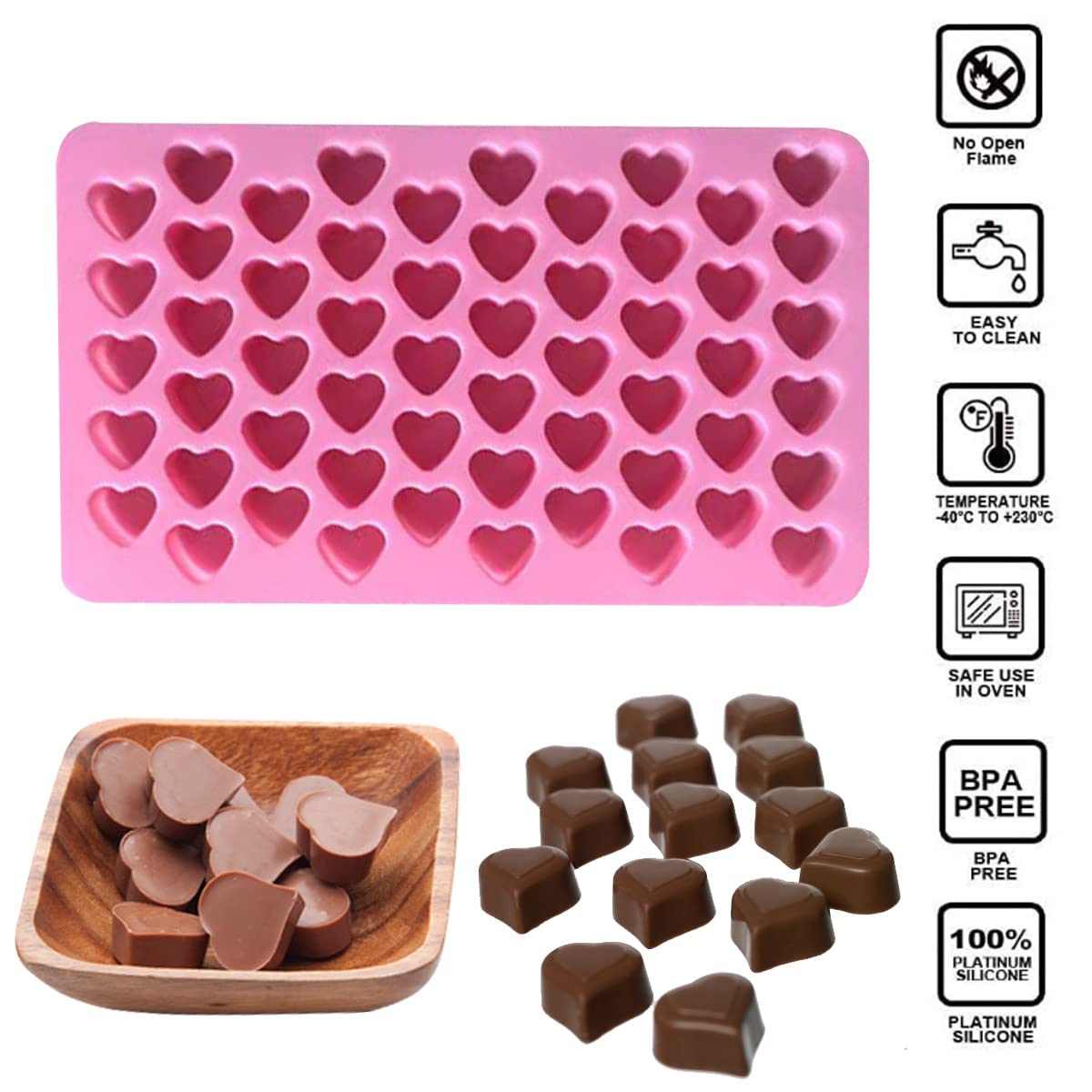 Hycsc Mini Gummy Molds - 55 Cavity Heart Silicone Candy Molds, Heart Ice Cube Trays With Dropper, Great For Gummies, Ice, Soap,