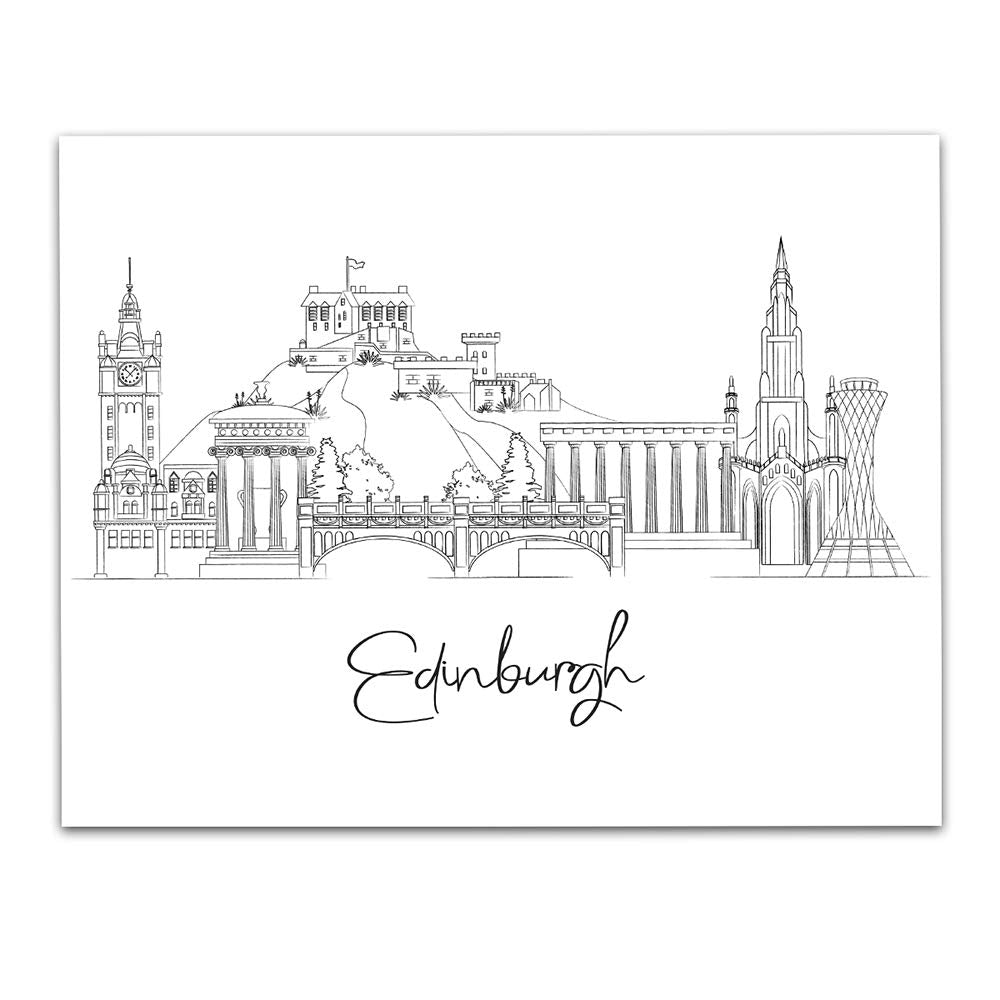 Edinburgh, Scotland Capital City Skyline - Uk Travel Adventures & Vacation Cityscape Wall Art Decor - Unframed 11 X 14 Black & W