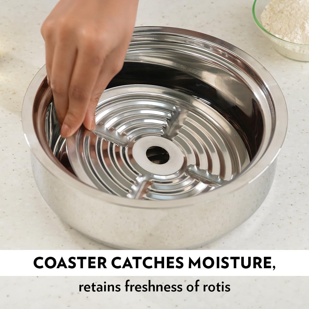 Borosil Stainless Steel Insulated Roti Server, 1.1 Litres, Silver