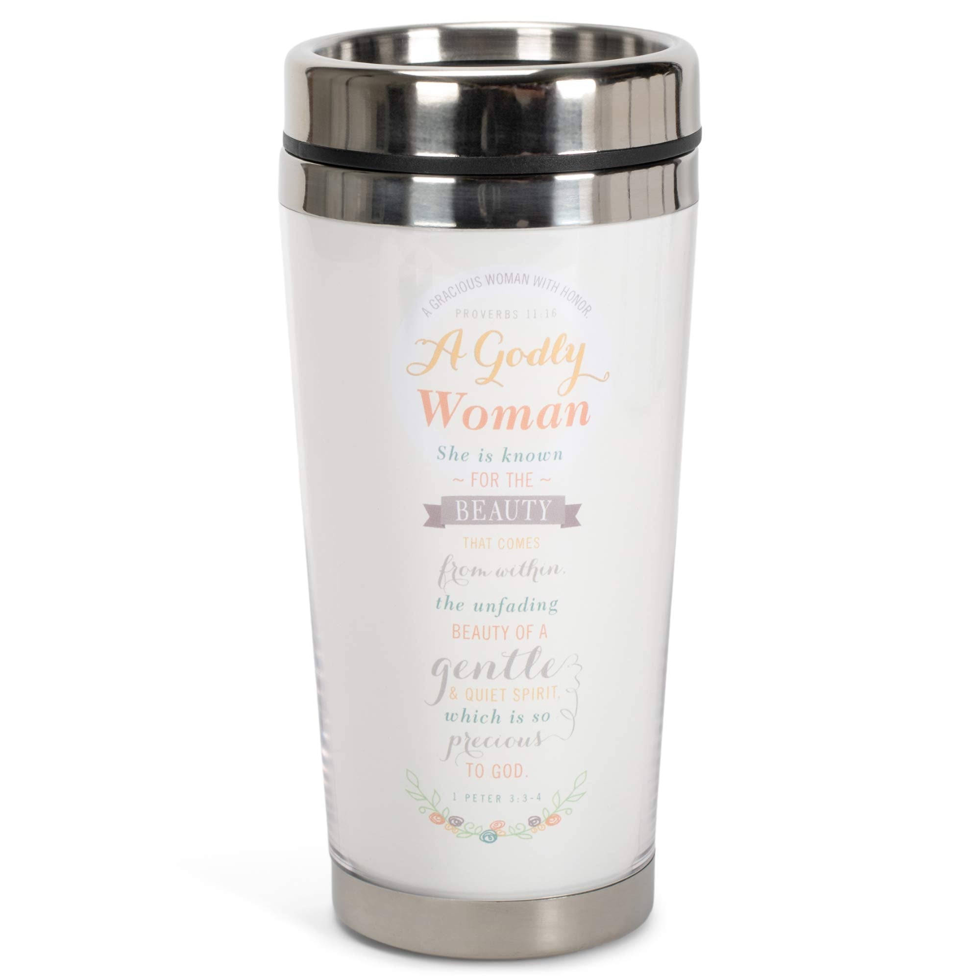 Dicksons A Godly Woman White 16 Oz. Stainless Steel Insulated Travel Mug With Lid