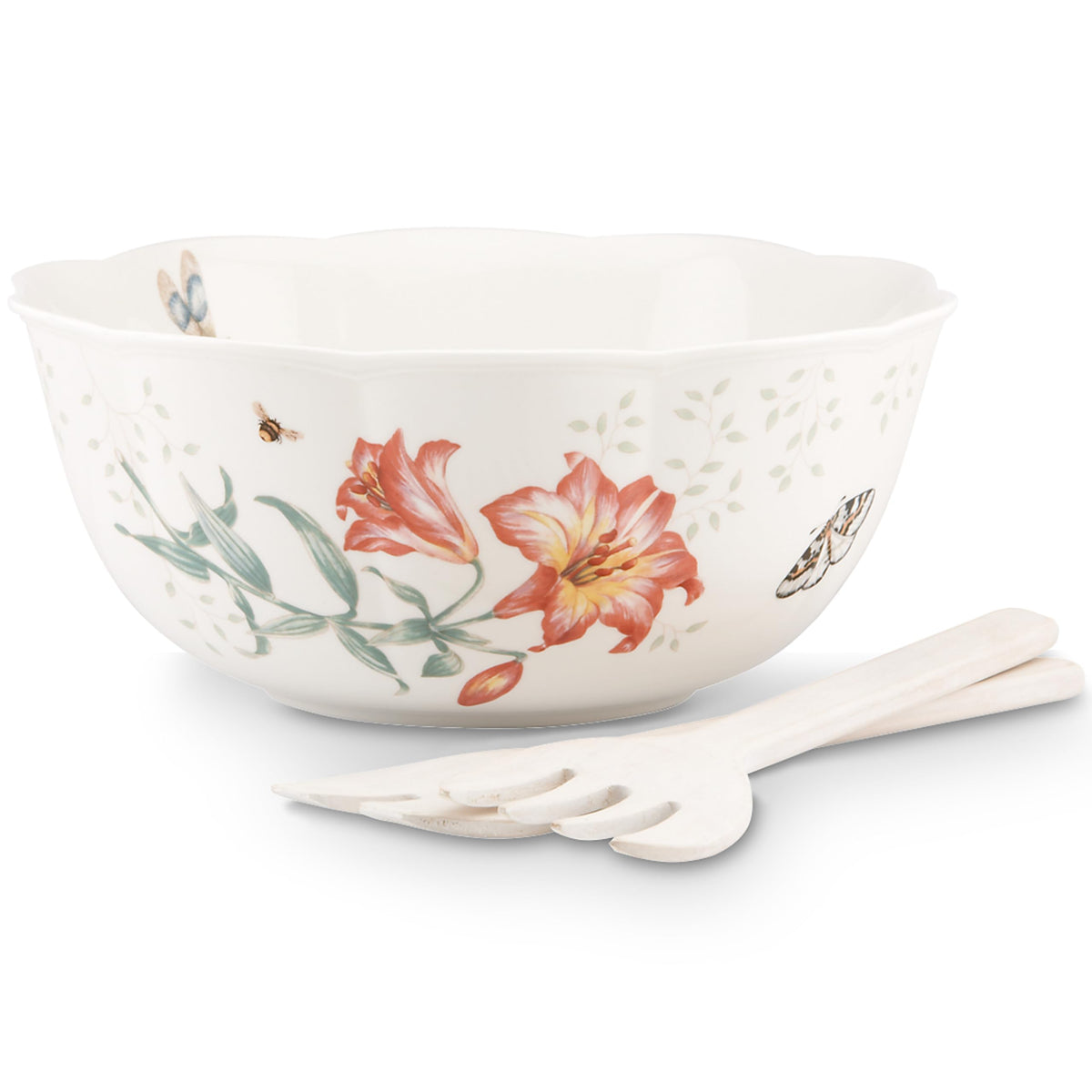 Lenox Butterfly Meadow Salad Bowl & Servers, 4.10 Lb, Multi
