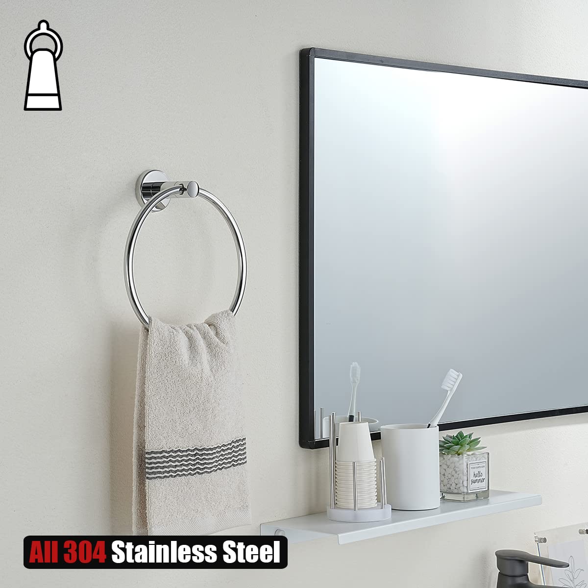 JQK Chrome Towel Ring  304 Stainless Steel Hand Towel Holder for Bathroom  Polished Finish Wall Mount  TR130-CH