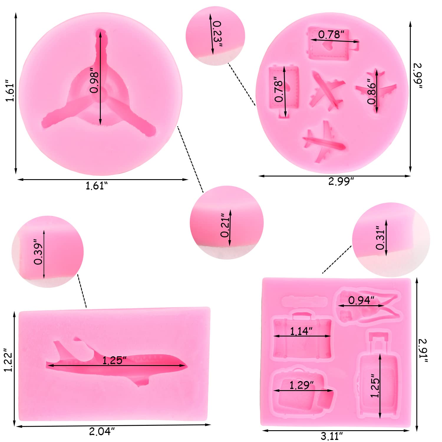 Zixiang Airplane Silicone Mold Airplane Propeller Fondant Molds For Travel Luggage Bag Chocolate Cupcake Cake Decoration Candy G