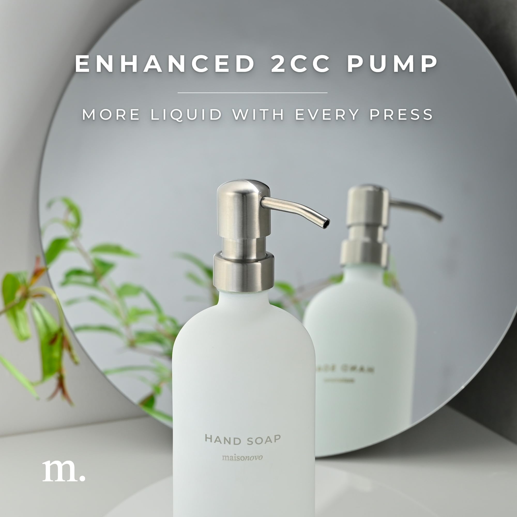 Maisonovo Bathroom Soap And Lotion Dispenser Set | 16.9 Fl Oz White Glass Silver Pumps X 2