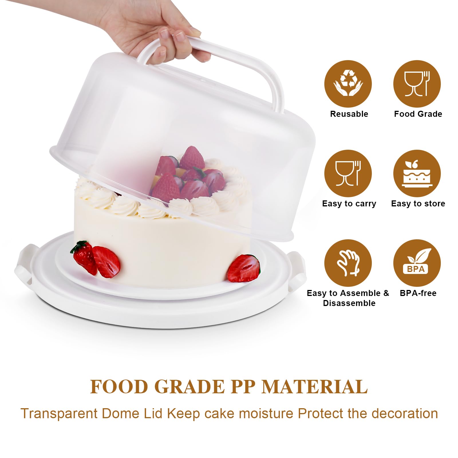Cake Carrier With Lid And Handle, Multipurpose Cake Stand Fits 10 Inch Cake, Cupcake Containers For 11 Cupcakes,Cake Holder Serv