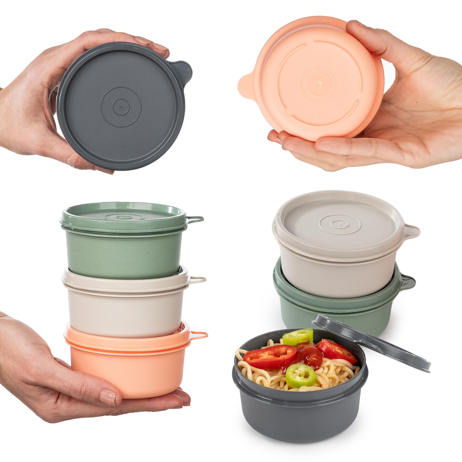 CHEDI Small Food Containers with Lids, Round 9 oz 8Pack(16Piece) Deli Containers, BPAFree Mini SnackLunch Bowls, Reusable Le