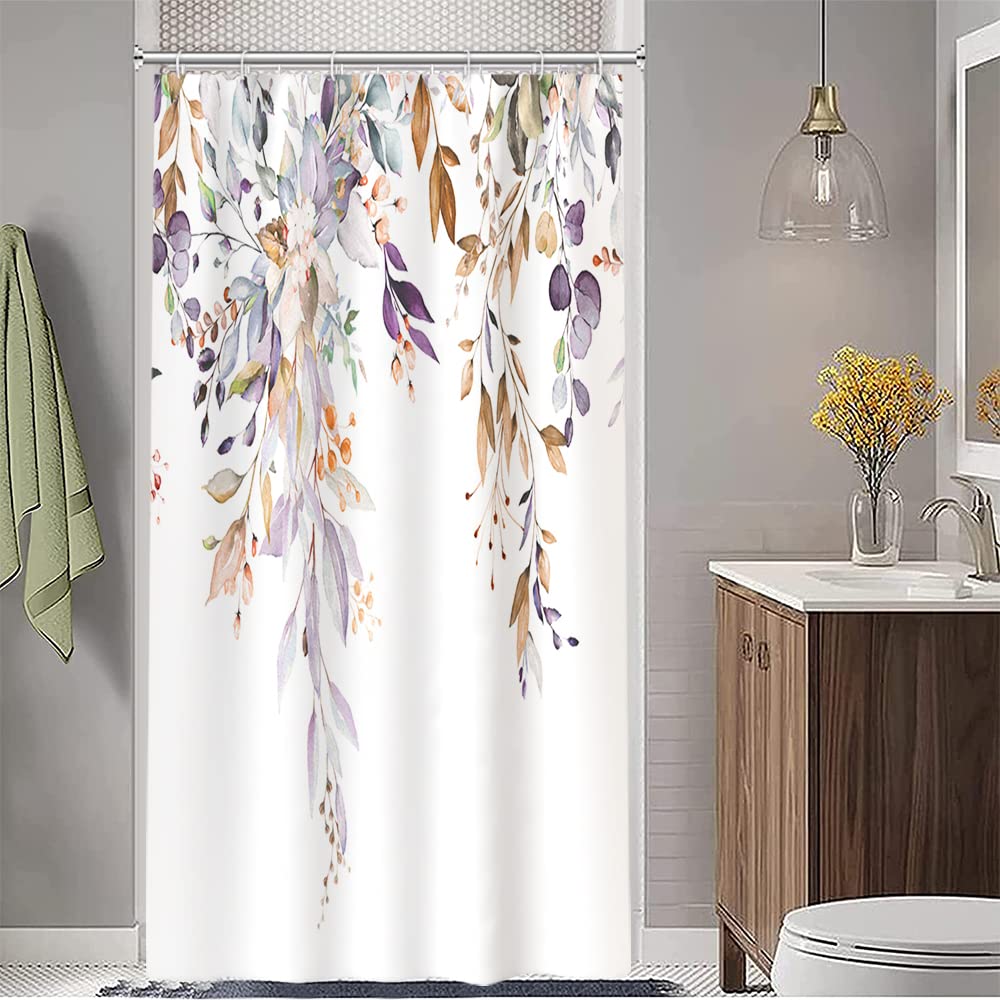 Ruelvth Small Stall Shower Curtain, Purple Eucalyptus Shower Curtain For Bathroom Waterproof Fabric Spring Rv Shower Curtain Set