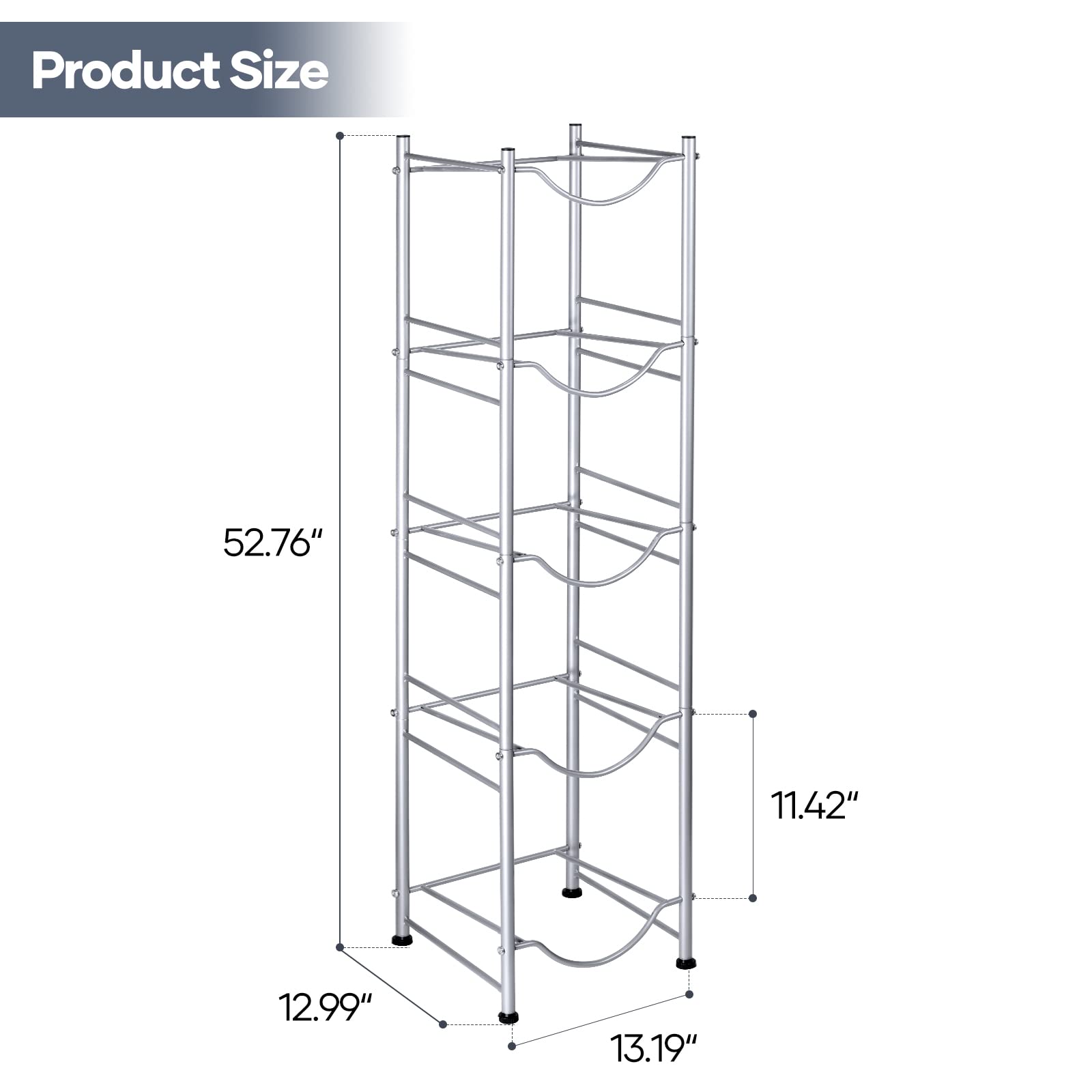 MOOACE 5-Tier Water Jug Rack  5 Gallon Detachable Water Bottle Holder Organizer Storage Rack  Silver