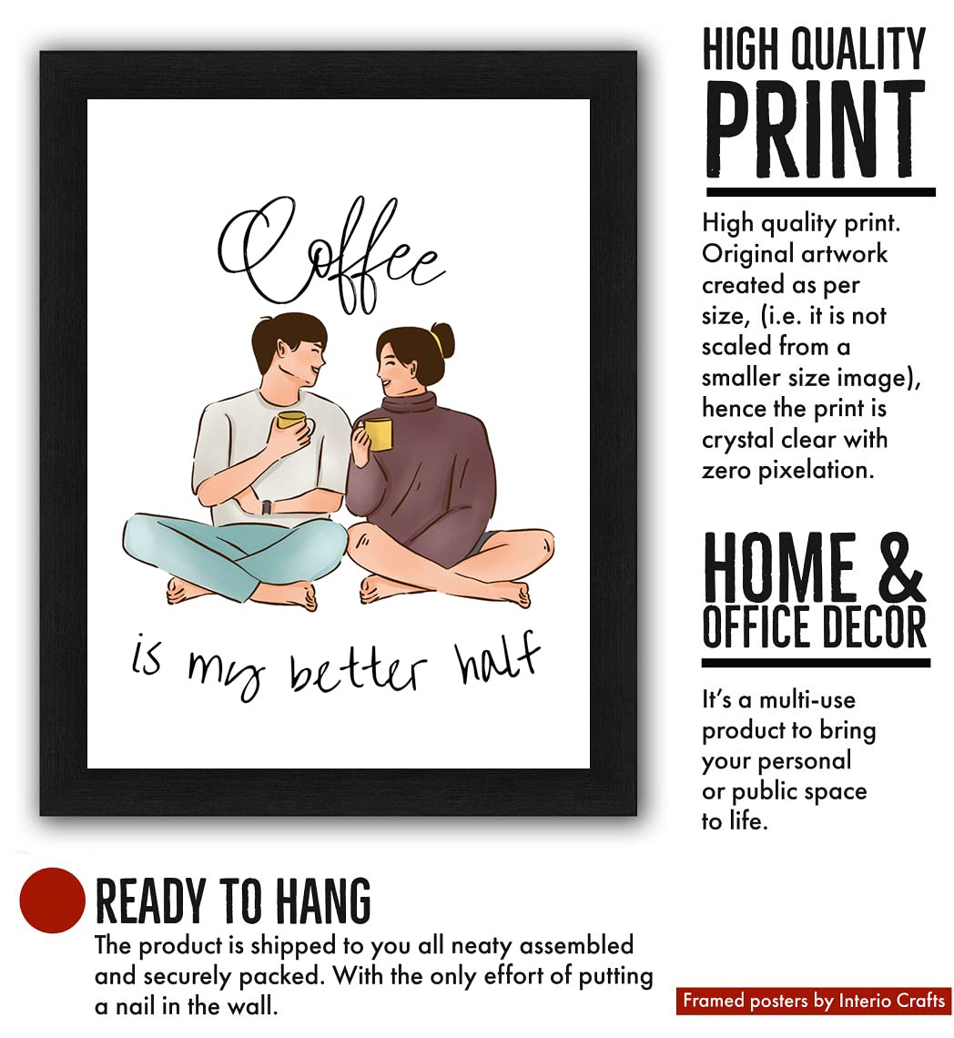 Interio Crafts Coffee Quotes Wall Frames, Coffee Quotes Poster For Dinning, Kitchen, Cafe, Restaurant Wall Decoration, Synthetic