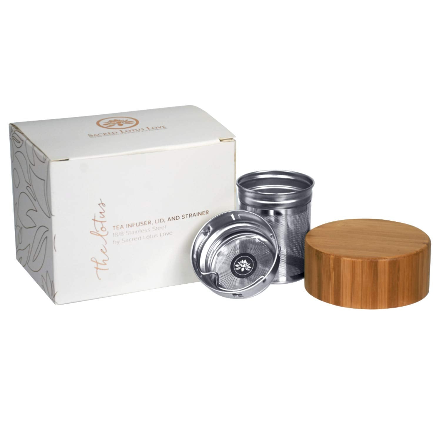 The Lotus Tea Tumbler Accessory Pack. Inc Strainer, Infuser, Bamboo Lid With Seal.