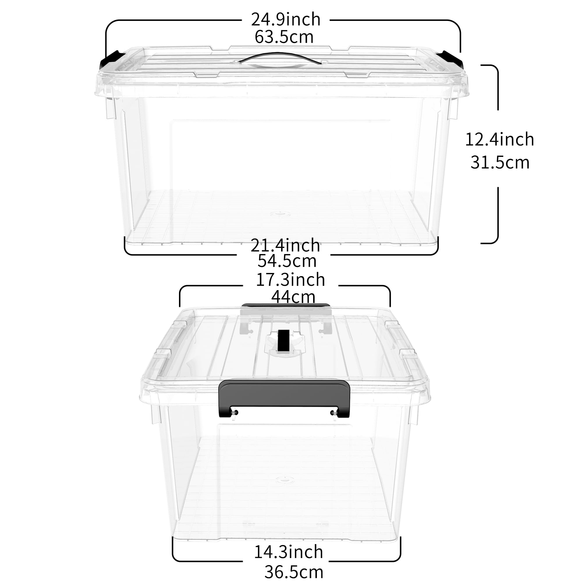 Cetomo Plastic Storage Bin Box Organizing Container With Lid And Secure Latching Buckles, Clear, 72Qt X 6, Pack Of 6