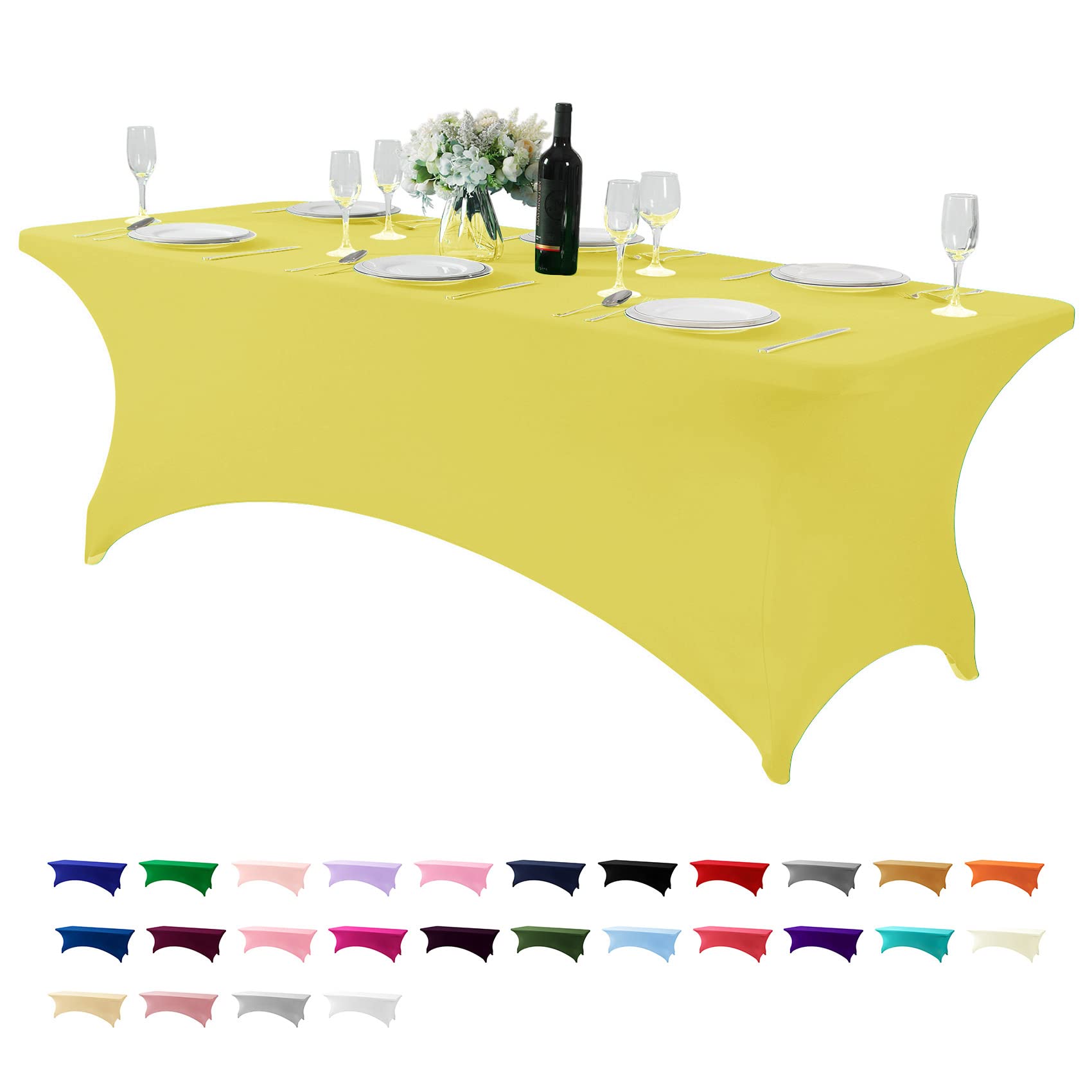 Hezuzo Spandex Table Cover For 8Ft Table Universal Fitted Stretch Tablecloth For Party, Banquet, Wedding And Events-Yellow