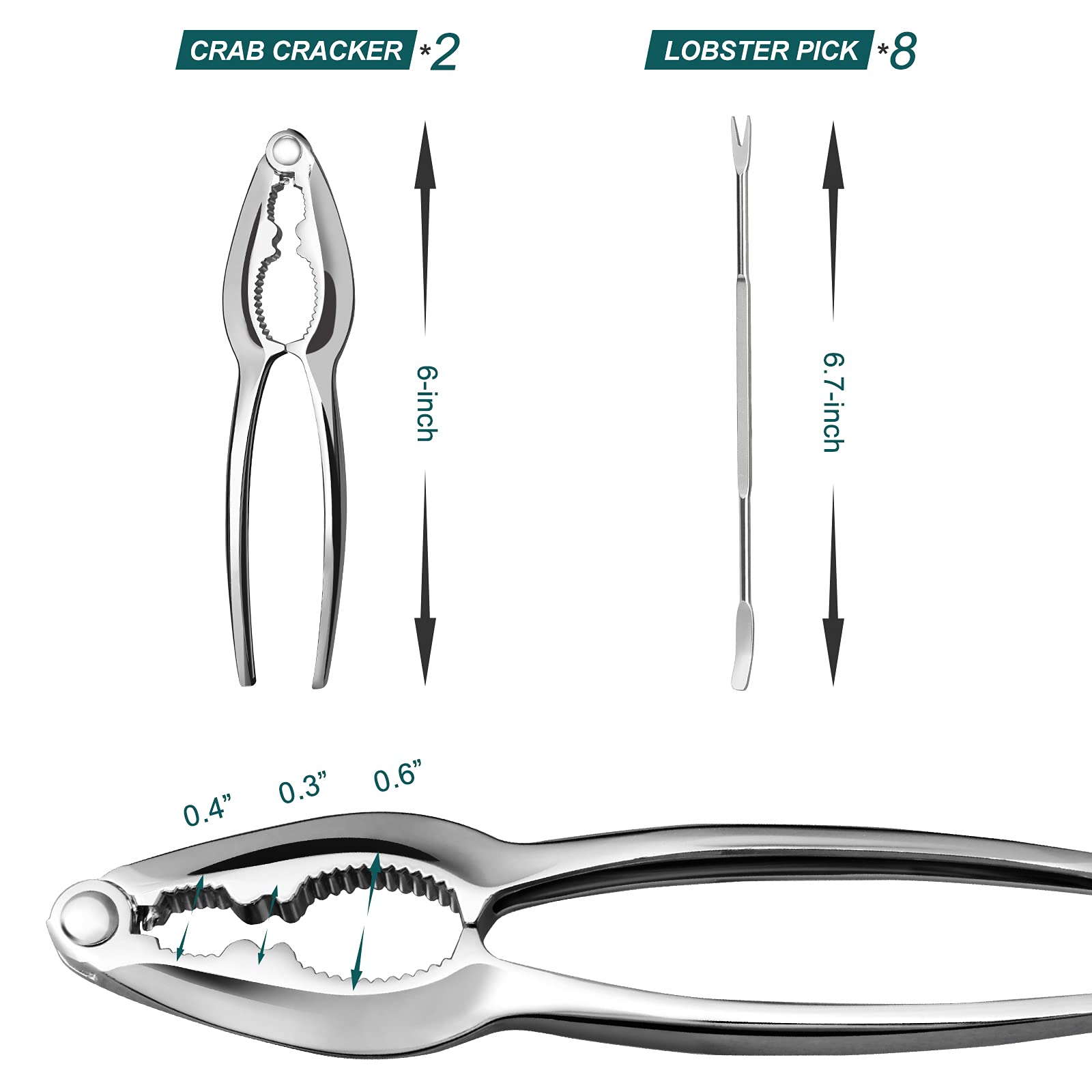Hiware Lobster Crackers And Picks Set, 10-Piece Crab Leg Cracker Tools - Stainless Steel Seafood Crackers & Forks Nut Cracker Se