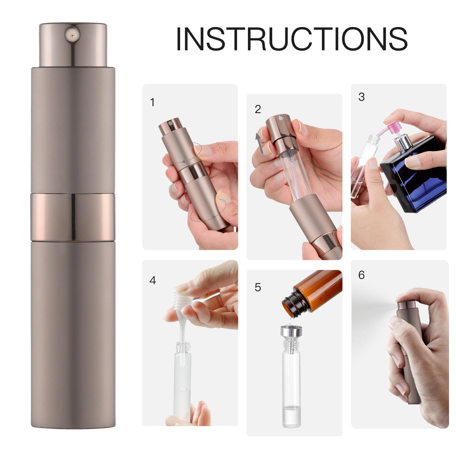 Lisapack 8Ml Atomizer Perfume Spray Bottle For Travel, Empty Refillable Cologne Dispenser, Portable Sprayer (Brown)
