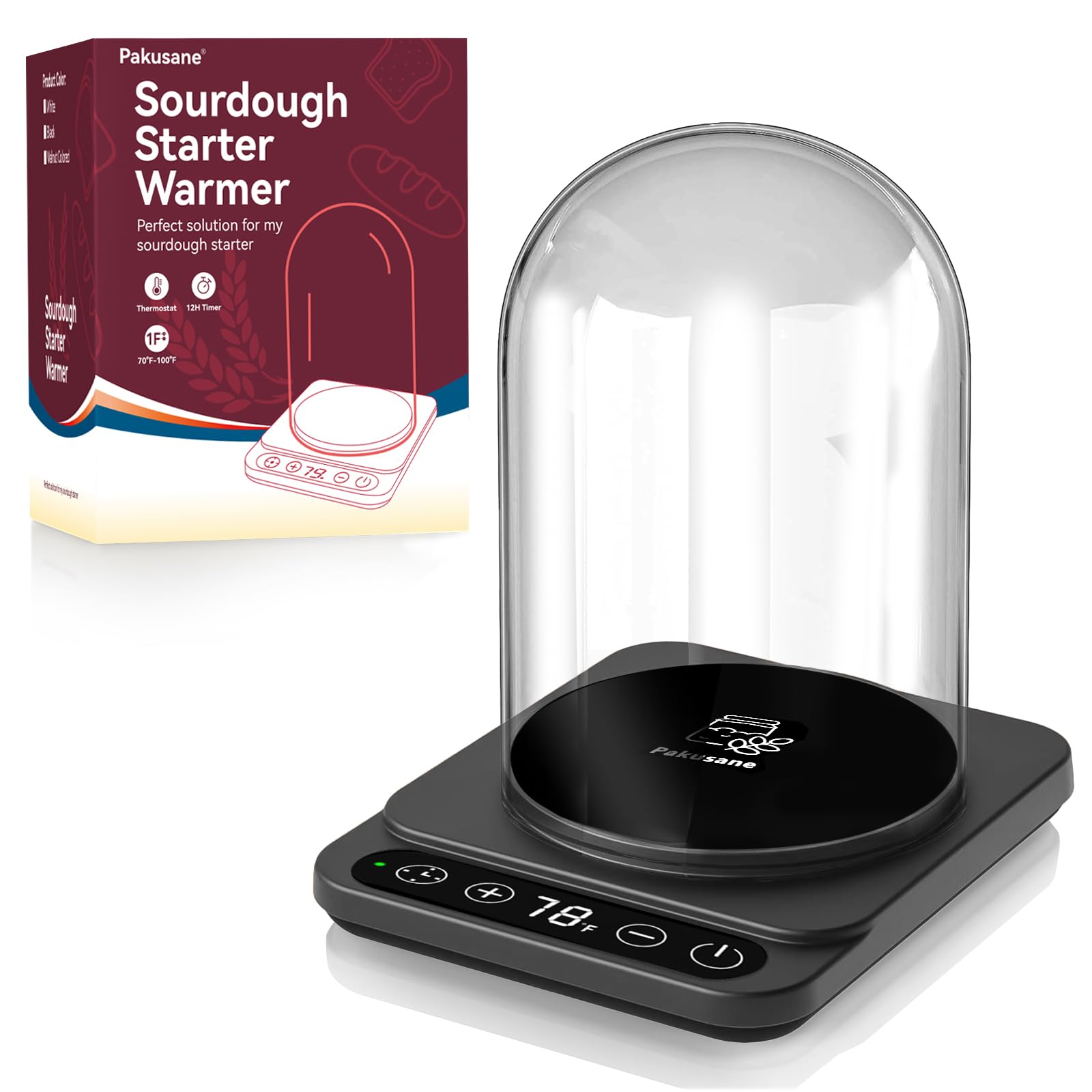 Sourdough Starter Warmer Kit Gift Set - Precise 1? Warmer with Glass Dome, Auto On/Off, 12H Timer, Consistent 70-100? Heat for P