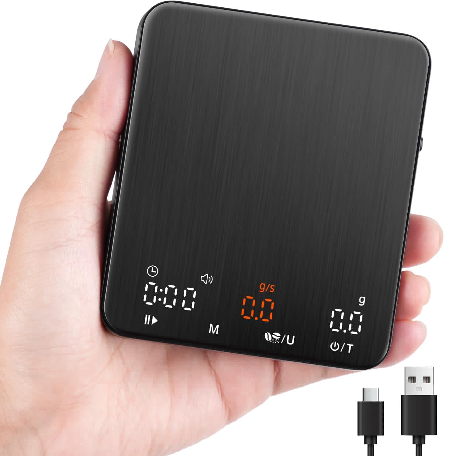 Tipre Mini Espresso Coffee Scales With Timer & Flow Rate: 2Kg/0.1G Precision Digital Scale, Portable Rechargeable Espresso Scale
