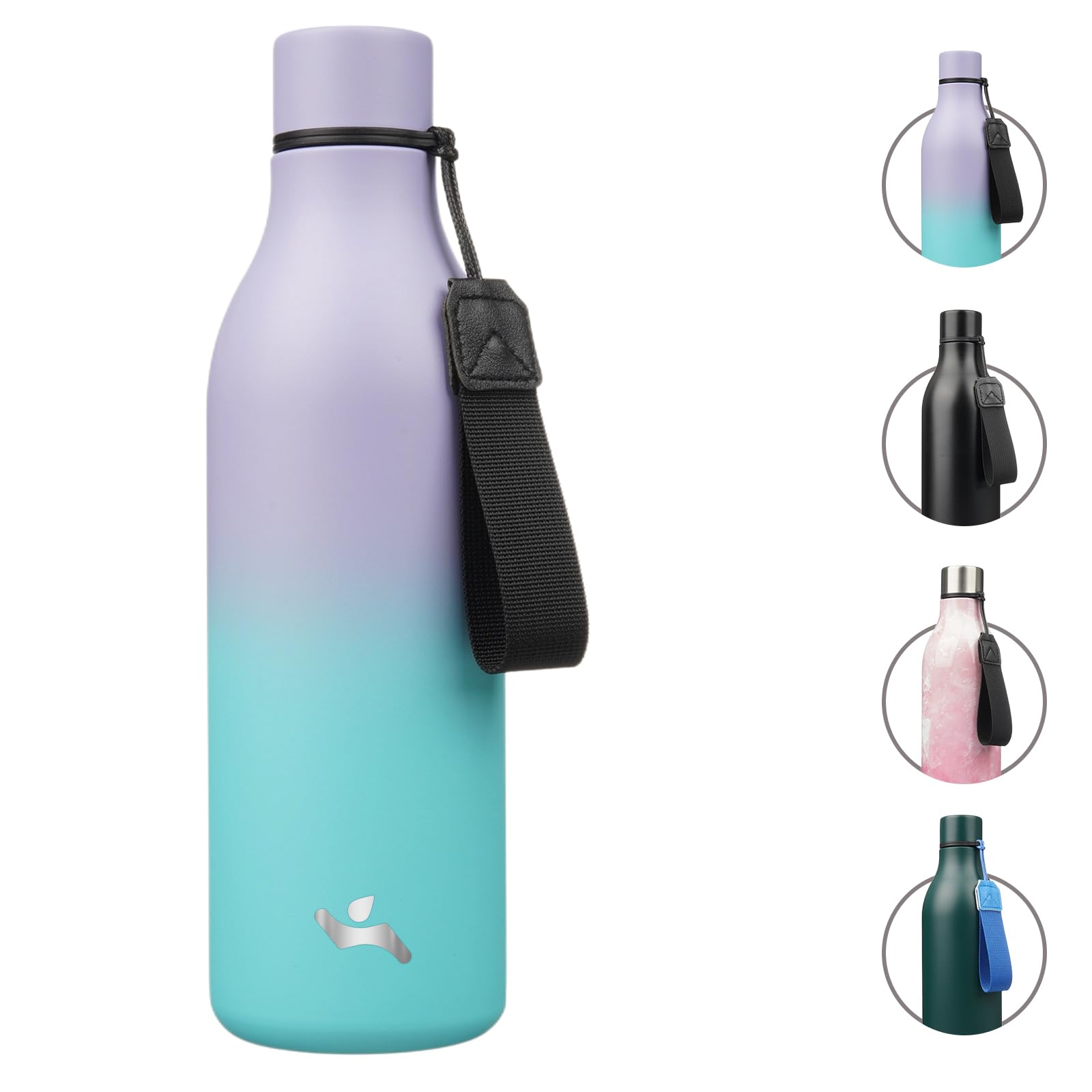 Insulated Water Bottle with Strap,25 oz Double Wall Stainless Steel Vacuum Bottles Metal Water Flask,Lavender Green