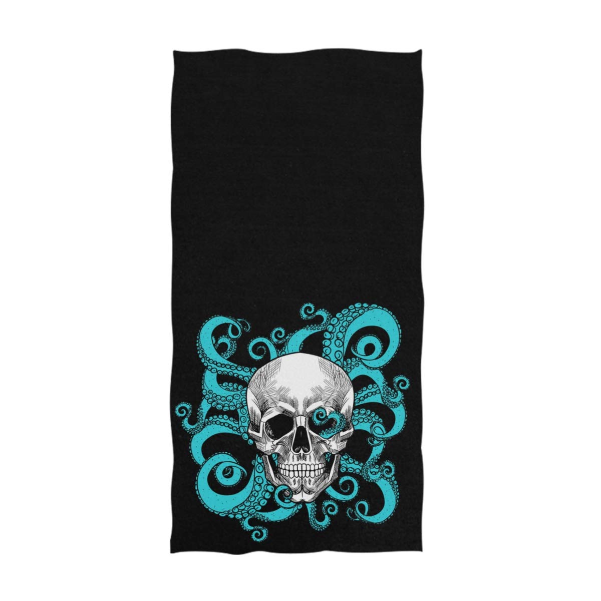 Naanle Cool Skull With Octopus Tentacles Pattern Soft Large Hand Towels For Bathroom, Hotel, Gym And Spa (16'' X 30'',Black)