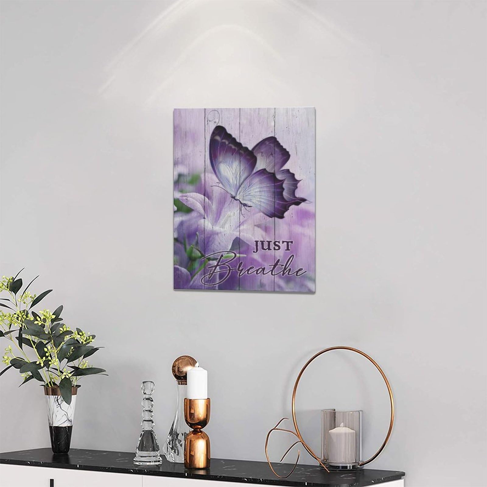 Farmhouse Butterfly Wall Art Purple Bathroom Wall Decor Butterfly Lily Flower Pictures Canvas Prints Framed Modern Just Breathe