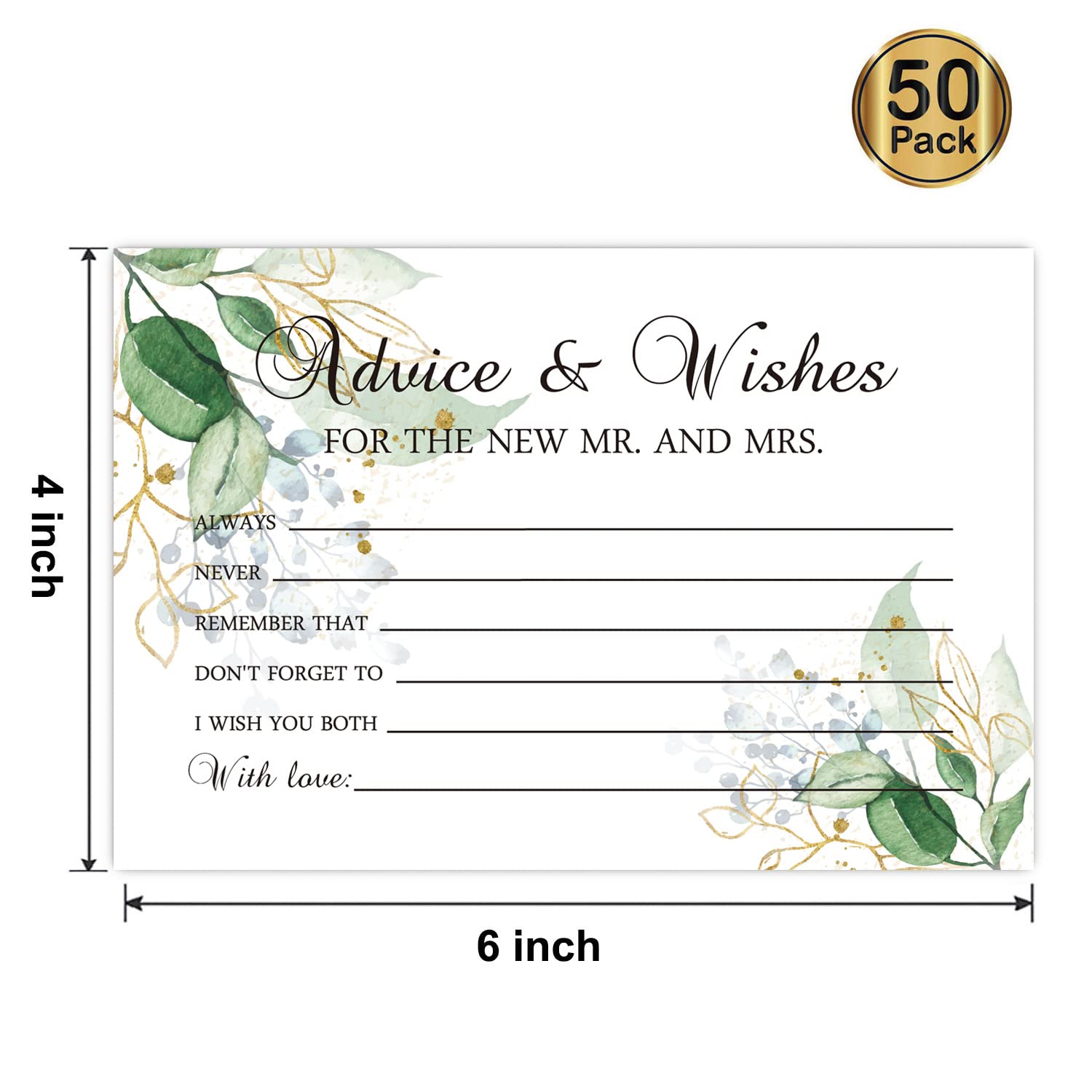 Farhtinanfx 50 Advice And Wishes For The New Mr And Mrs, Bride And Groom Weddings, Bridal Showers, Marriage Advice Cards(4'' X 6