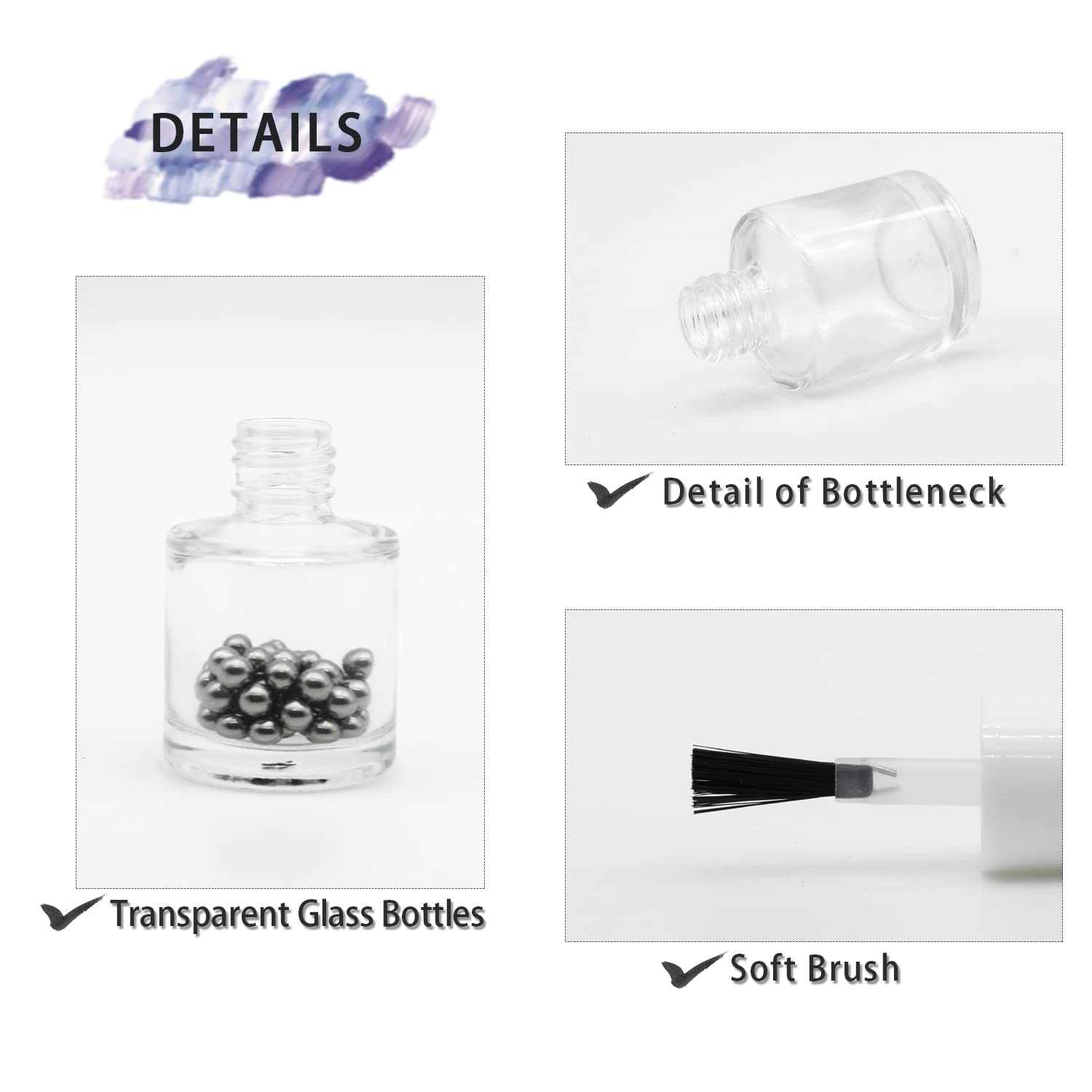 Agidea 6Pcs Empty Nail Polish Bottles With Brush White Cap, 10Ml Empty Clear Glass Refillable Nail Fingernail Polish Bottles Cir