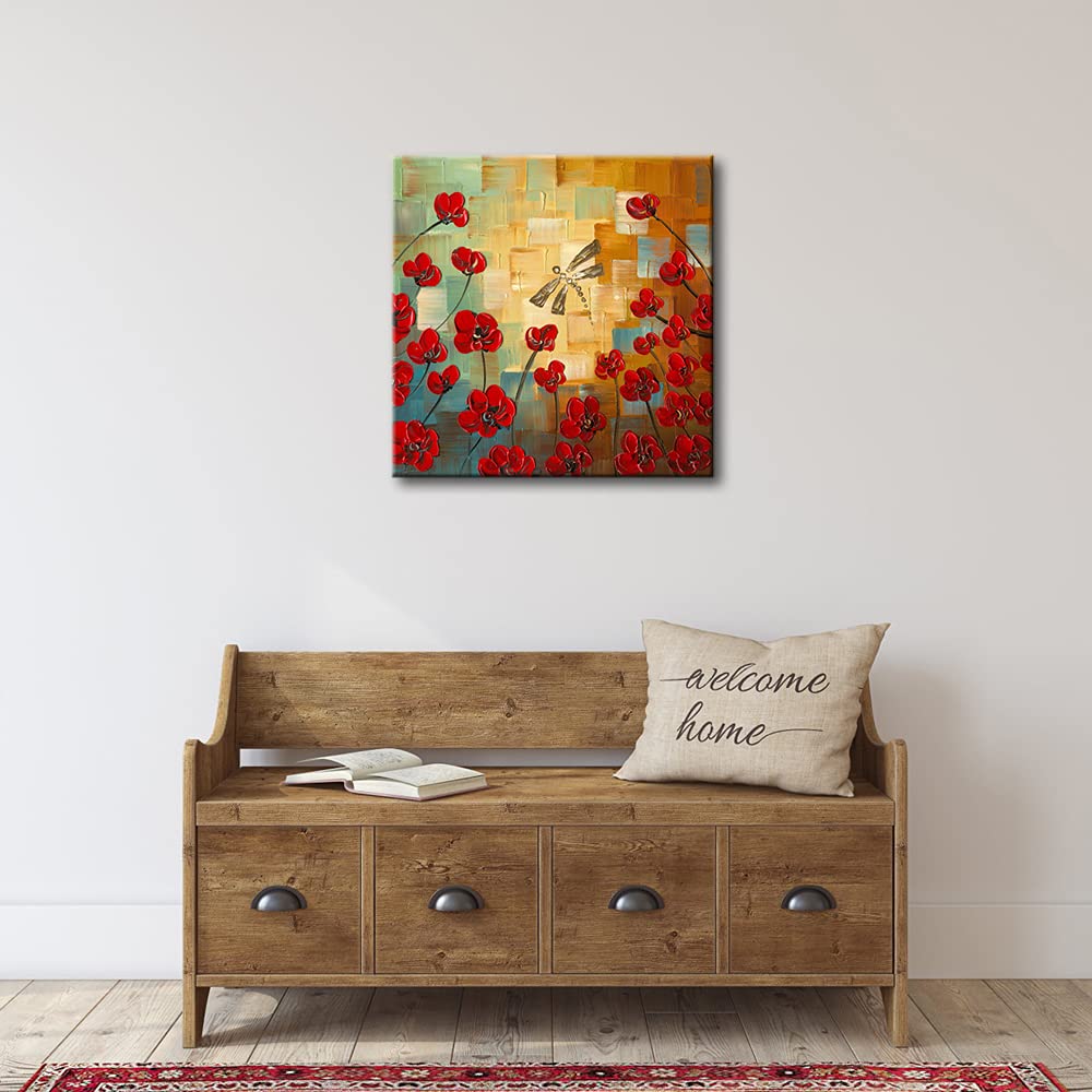 Wieco Art Dragonfly Floral Oil Paintings On Canvas Wall Art Ready To Hang For Bedroom Kitchen Dining Room Home Decorations Moder