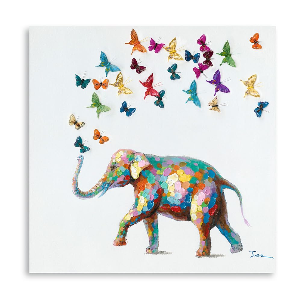 Forjoy Elephant Butterfly Wall Art Colorful Elephant Painting Butterfly Canvas Print Wall Art For Bedroom Canvas Ready To Hang (