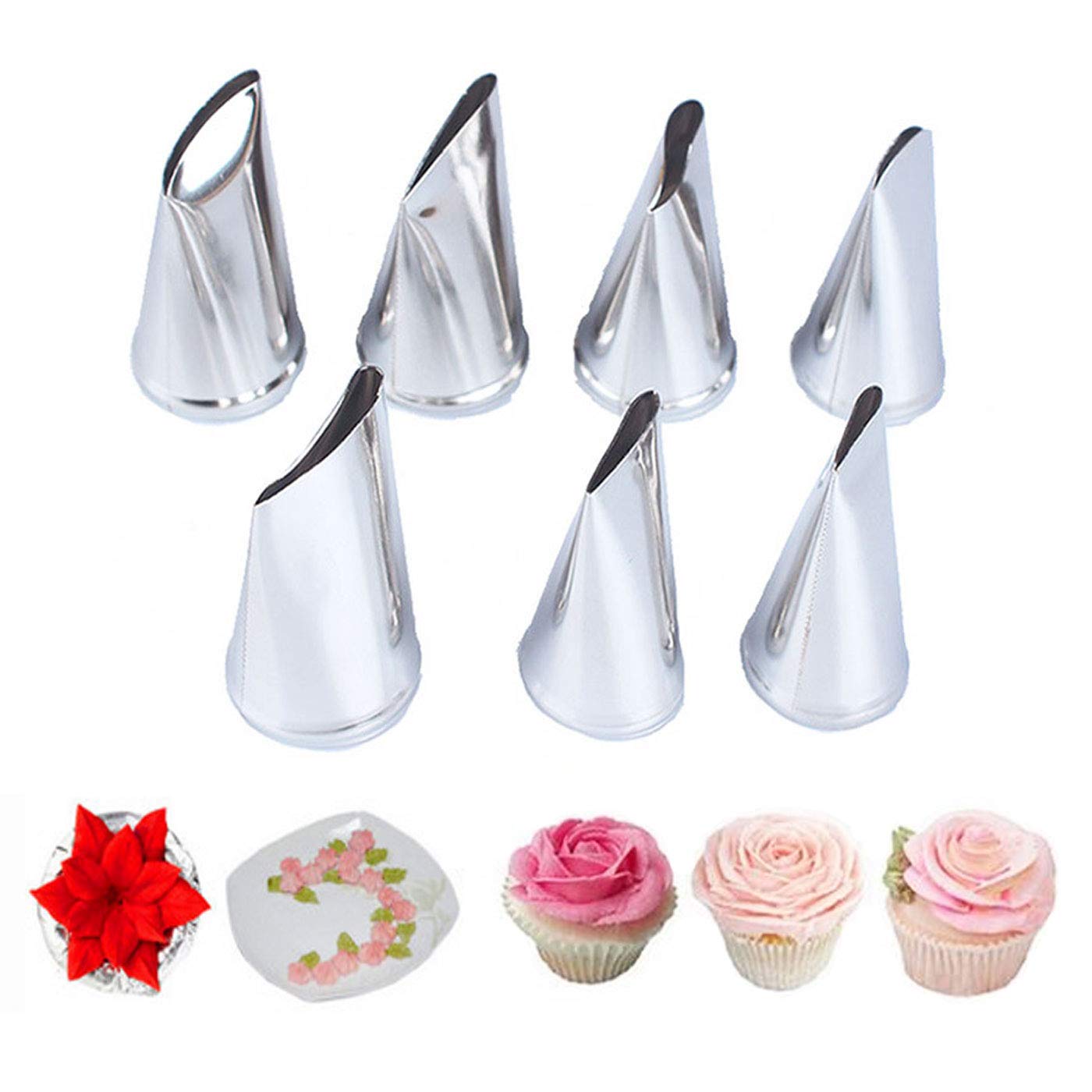 7 Pieces Large Piping Tips Set, 3Pieces Russian Grass Cream Tips Diy Decor Baking Tool And 7 Pieces Leaf Stainless Steel Piping