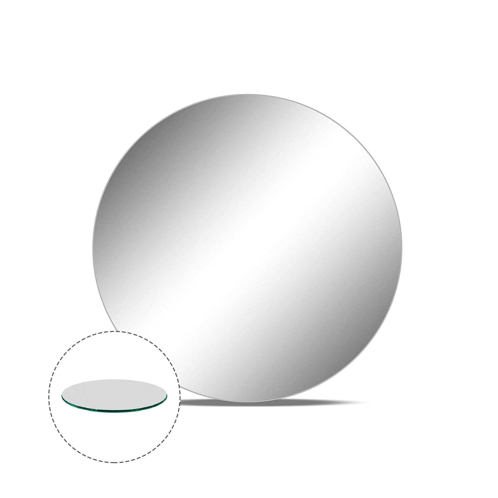 WGV Large Round Mirror Plate 8 Diameter, 4.5 mm Thickness, Frameless Sanded Edges, Quality Thick Candle Tray, Home Event Party W