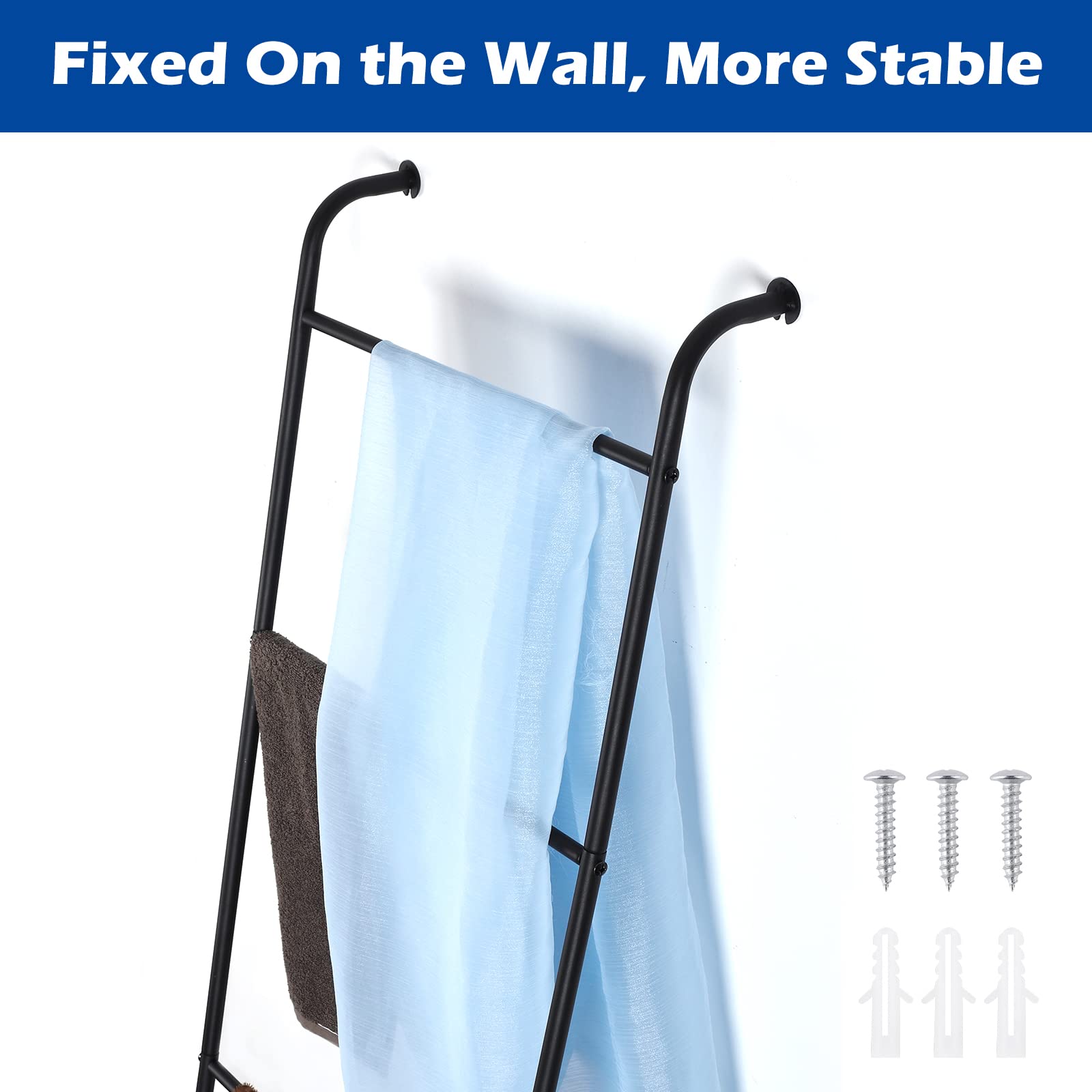 Blanket Ladder Decorative Towel Rack Holder For Bathroom, Wall Leaning Metal Drying Quilt Stand For Living Room Bedroom Farmhous