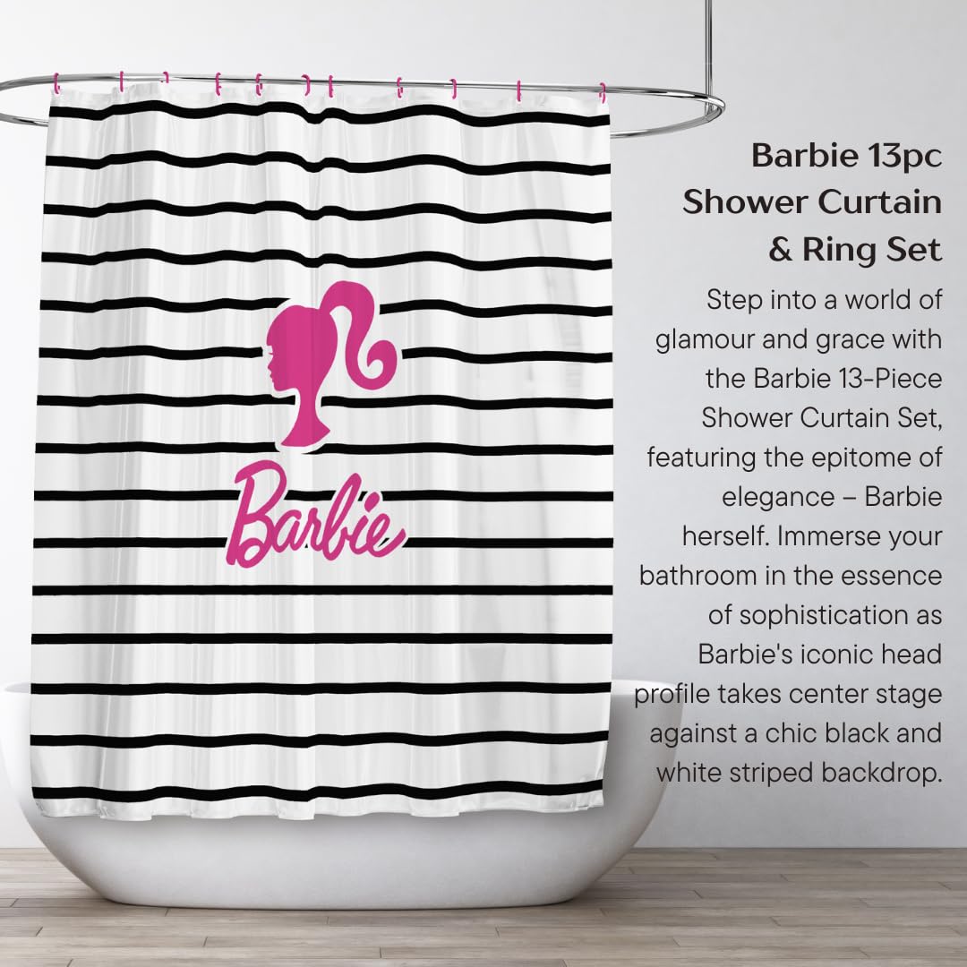 Franco Barbie Glam 13 Piece Shower Curtain And Ring Set, (100% Officially Licensed Product)