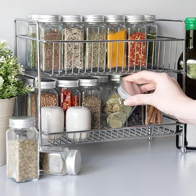 Levon 2 Tier Kitchan Bathroom Counter Organizer, Standing Spice Rack Cosmetic Holder (Foldable)|