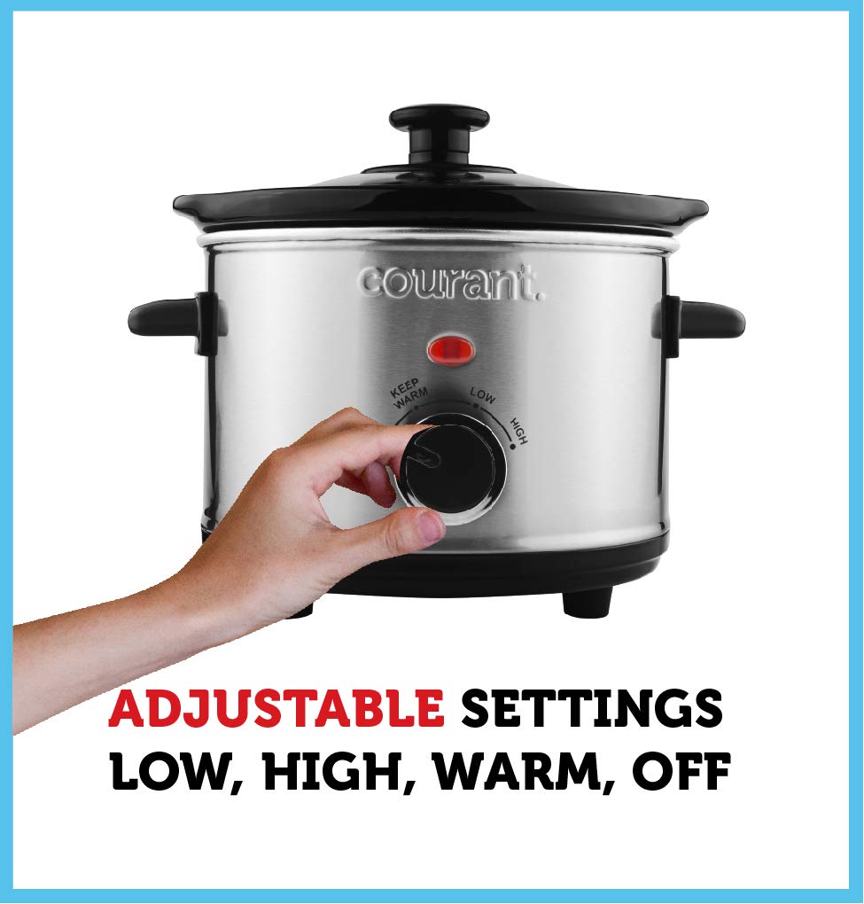 Courant Small Slow Cooker 1.6 QT, 3 Heat Settings, Stainless Steel, Easy Clean, Model CSC-1524ST