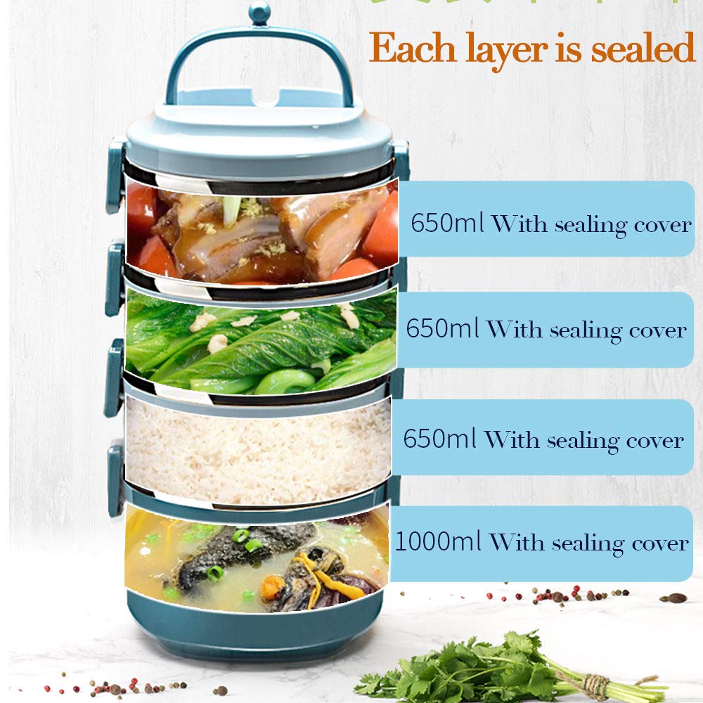 Sanqiahome 2 Tier Stackable Stainless Steel Lunch Box Sealed(Green, 2 Layers)