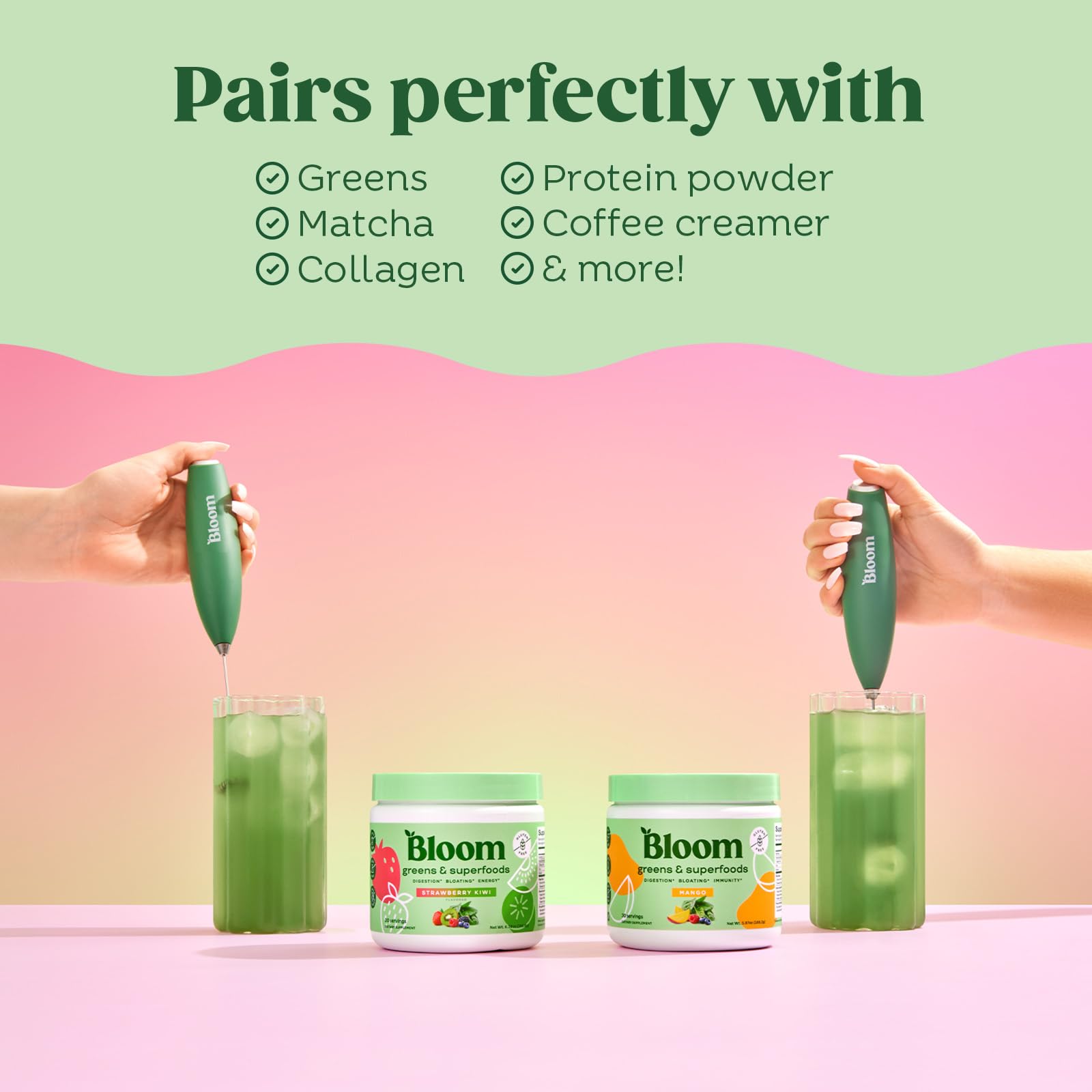 Bloom Nutrition Milk Frother, Hand Mixer, Electric, Handheld Drink Stirrer, Frothing Wand, Foam Maker For Coffee, Matcha, Protei