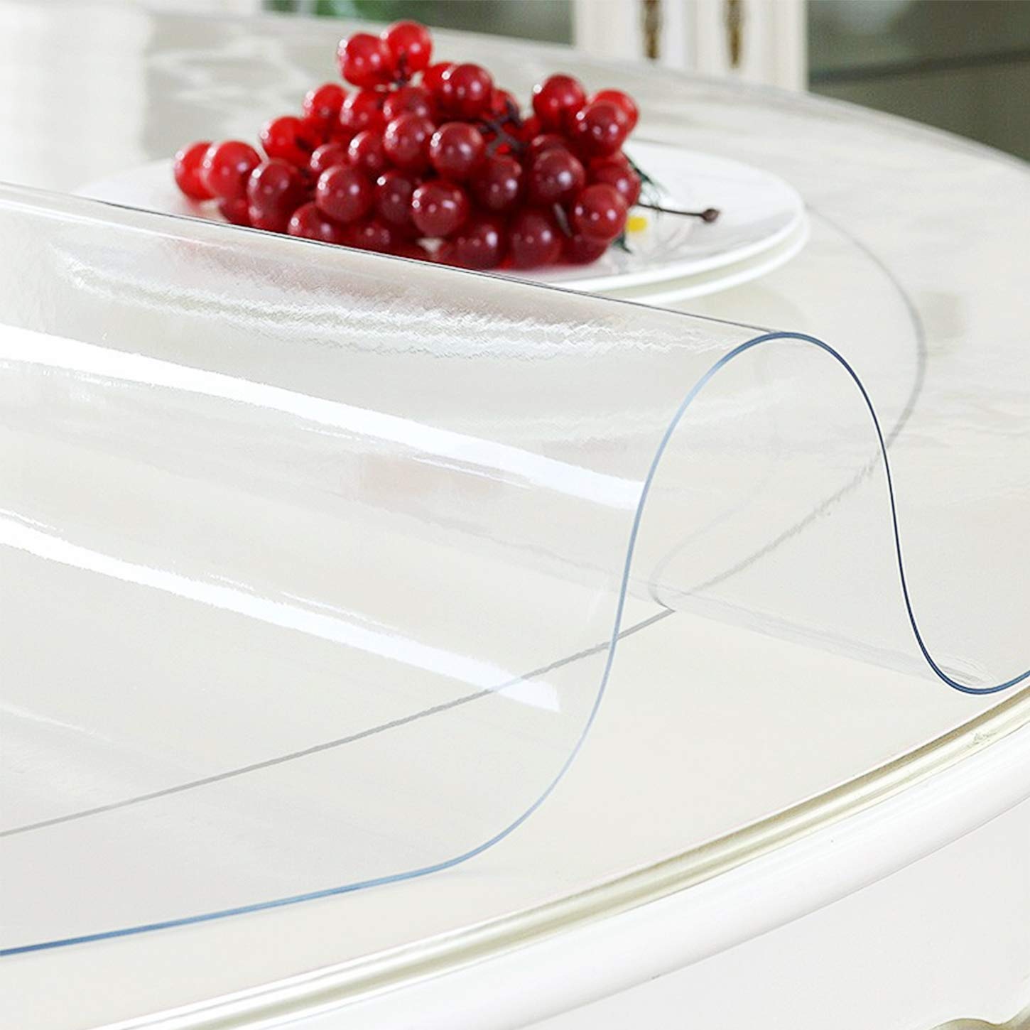 Linkgro Multi-Size 43 Inch Dia 1.5Mm Thick Pvc Clear Table Protector Plastic Tablecloth Table Cloth Wipeable Vinyl Table Top Cov