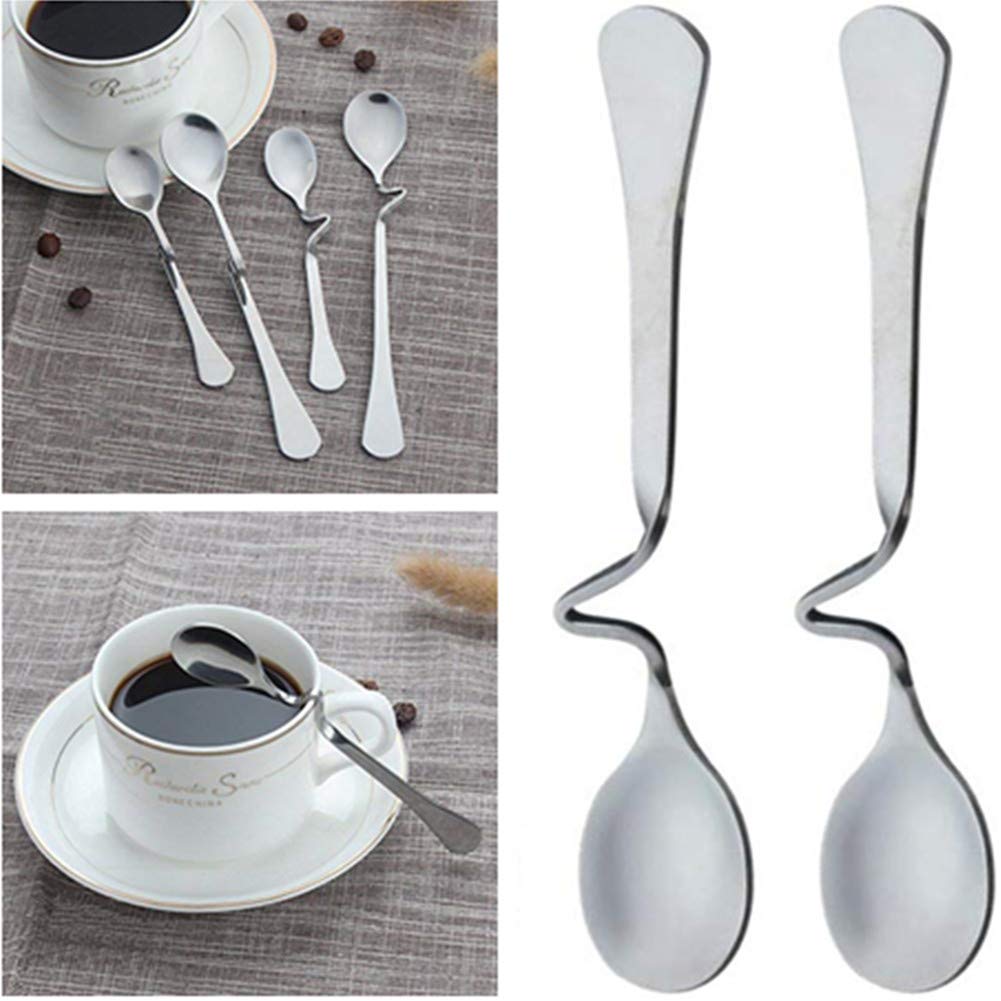 Beetoo Pack Stainless Steel Hanging Coffee Spoon Creative Bending Handle S Shape Stirring Honey Teaspoons For Tea Coffee Dessert